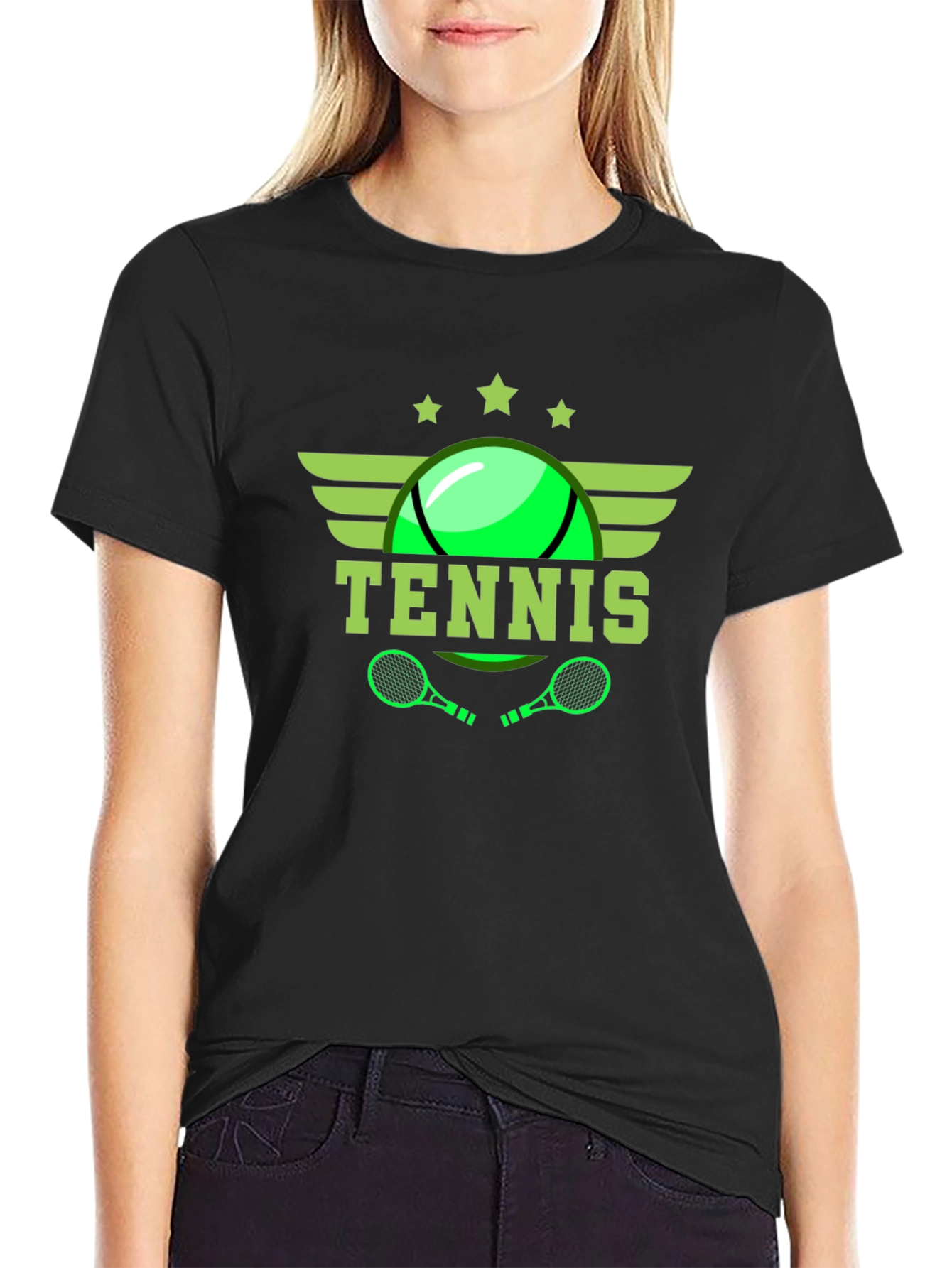 Tennis Graphic Tee - Black Cotton T-Shirt