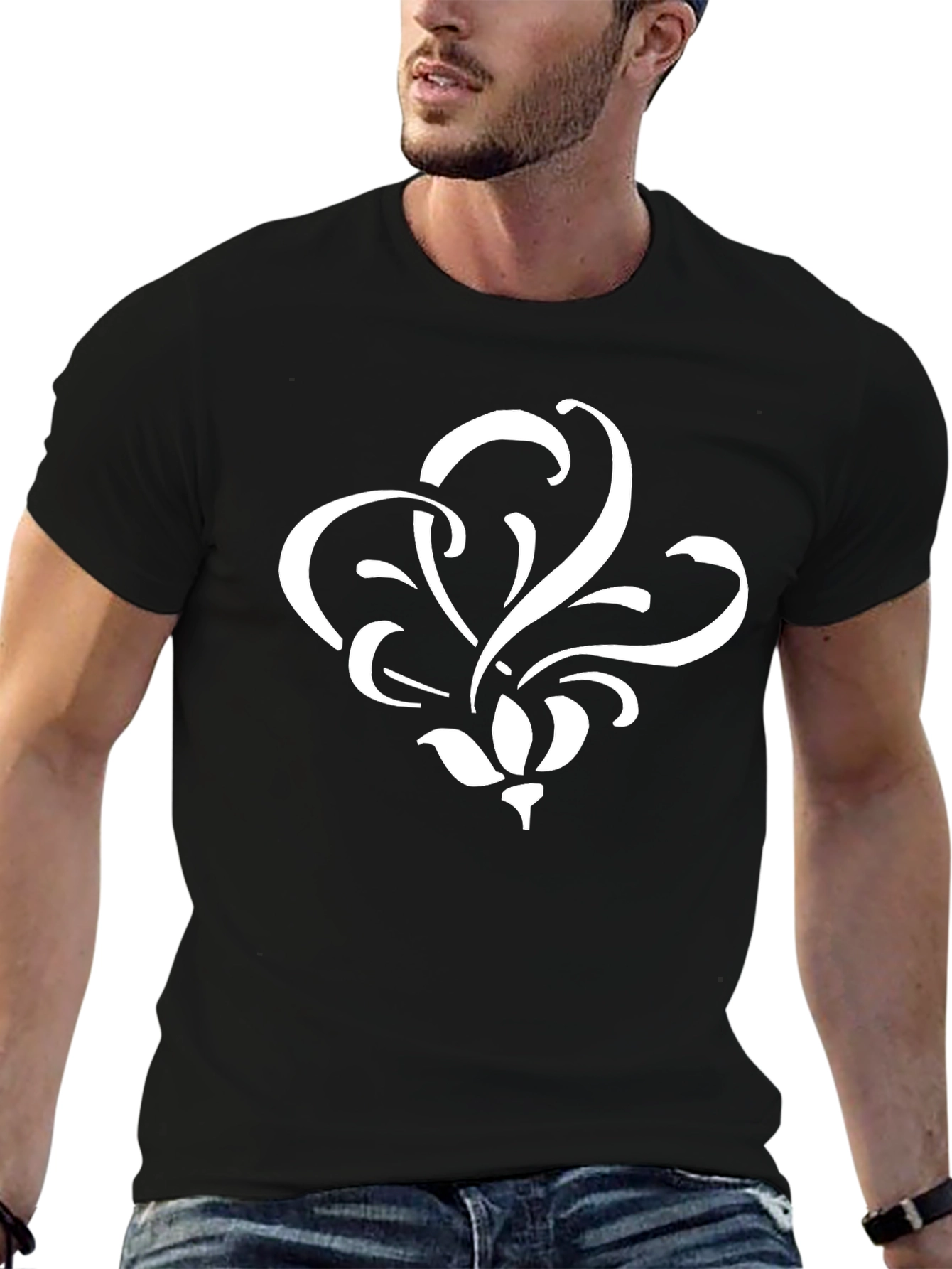 Floral Design Black T-Shirt