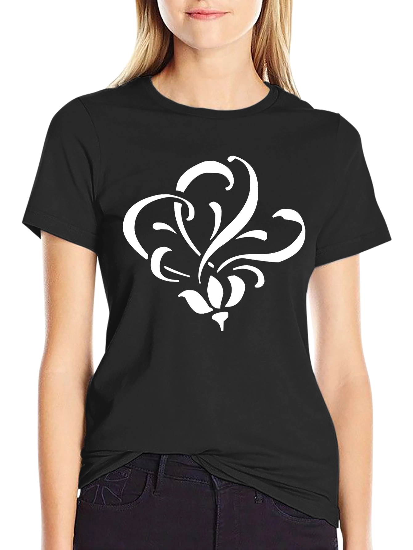Floral Design Black T-Shirt