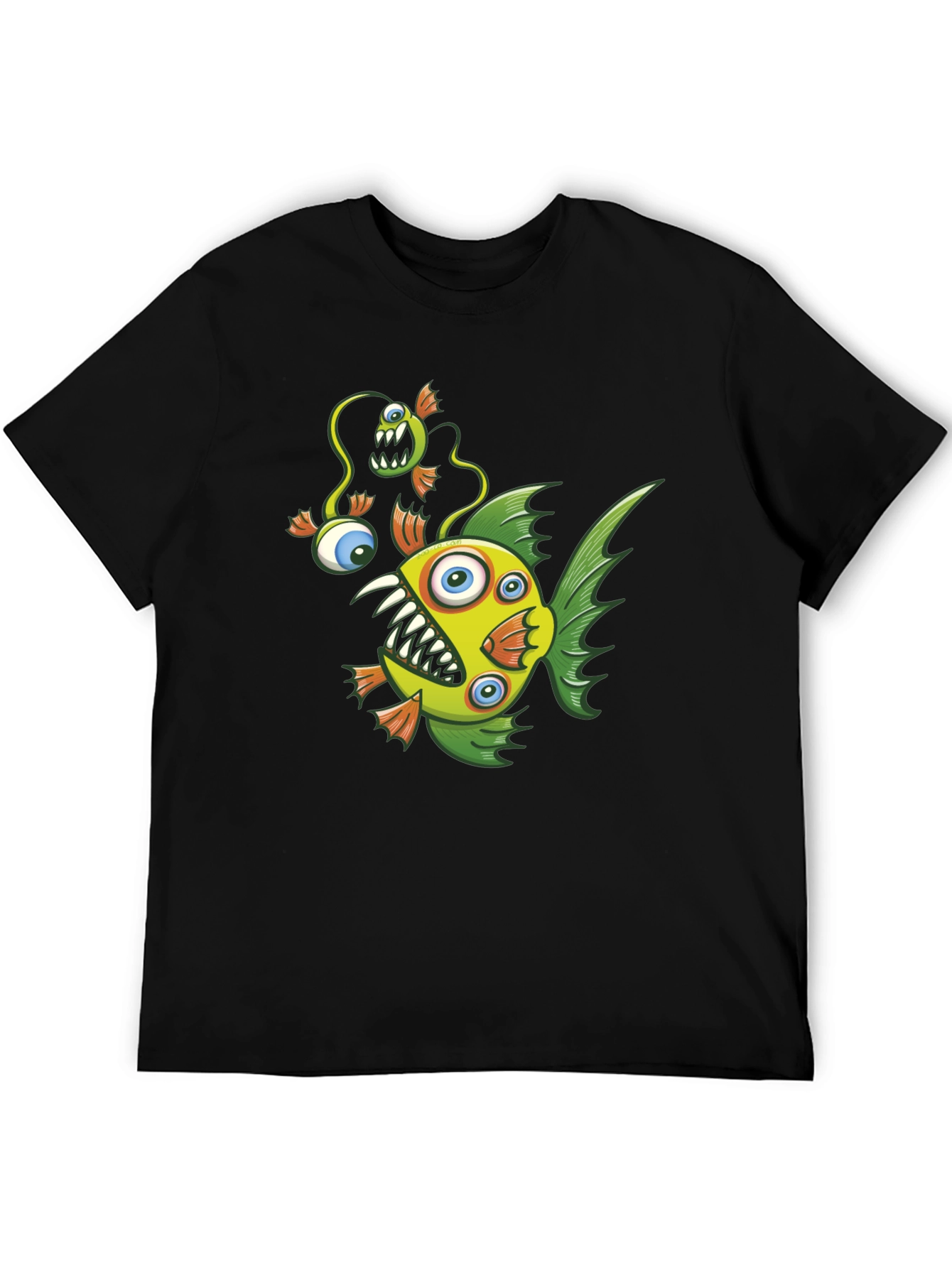 Crazy Fish Graphic Tee - Black Cotton T-Shirt