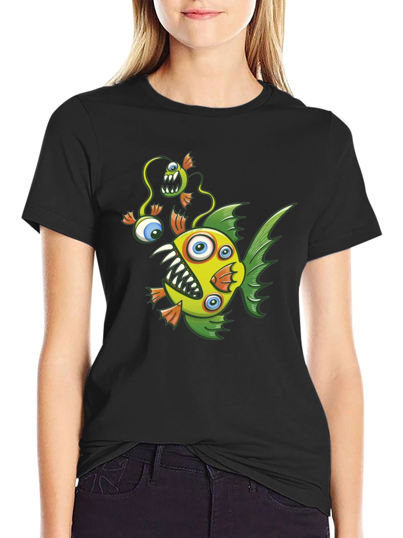 Crazy Fish Graphic Tee - Black Cotton T-Shirt