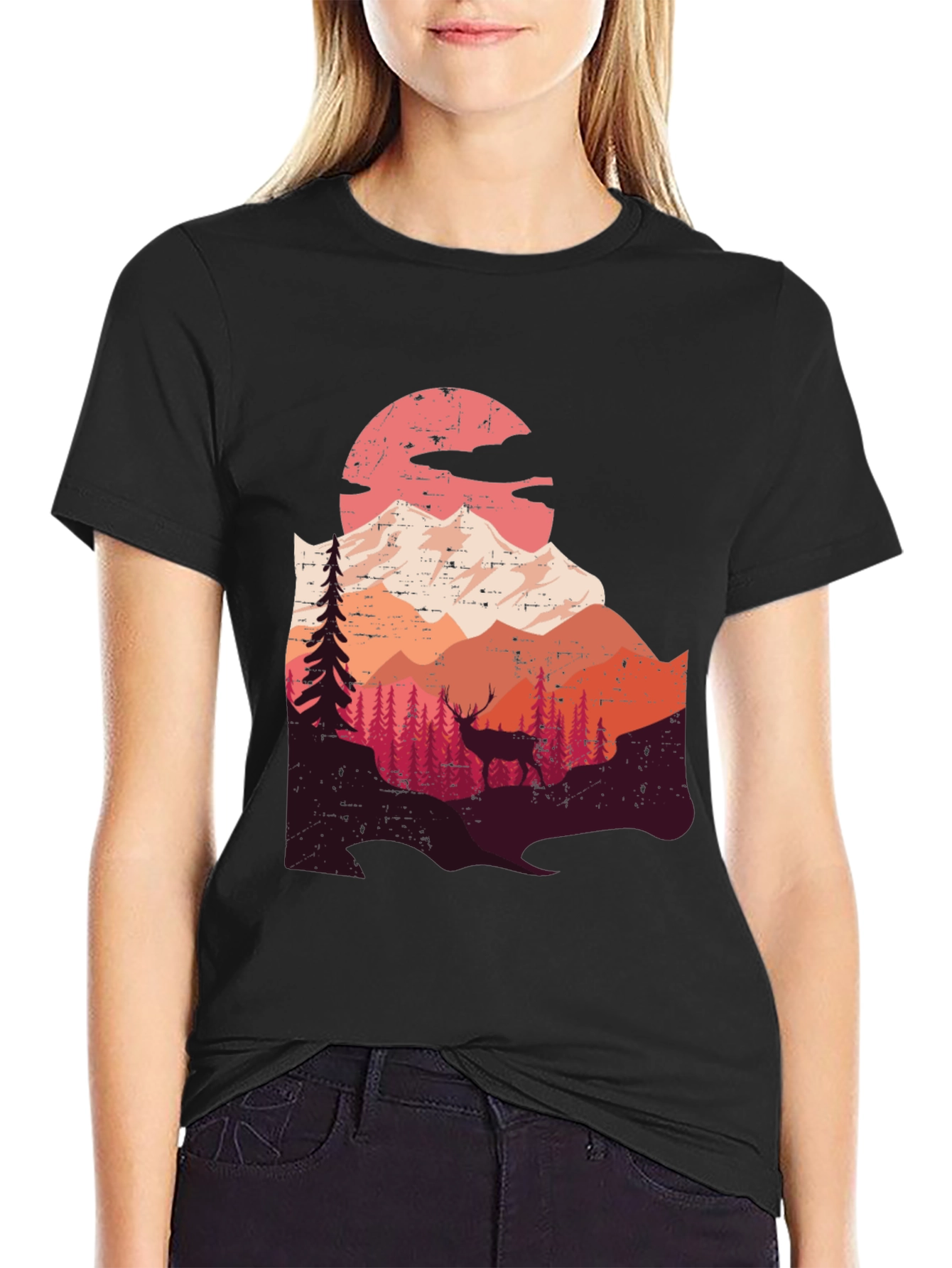 Mountain Deer Graphic Tee - Nature Lovers T-Shirt