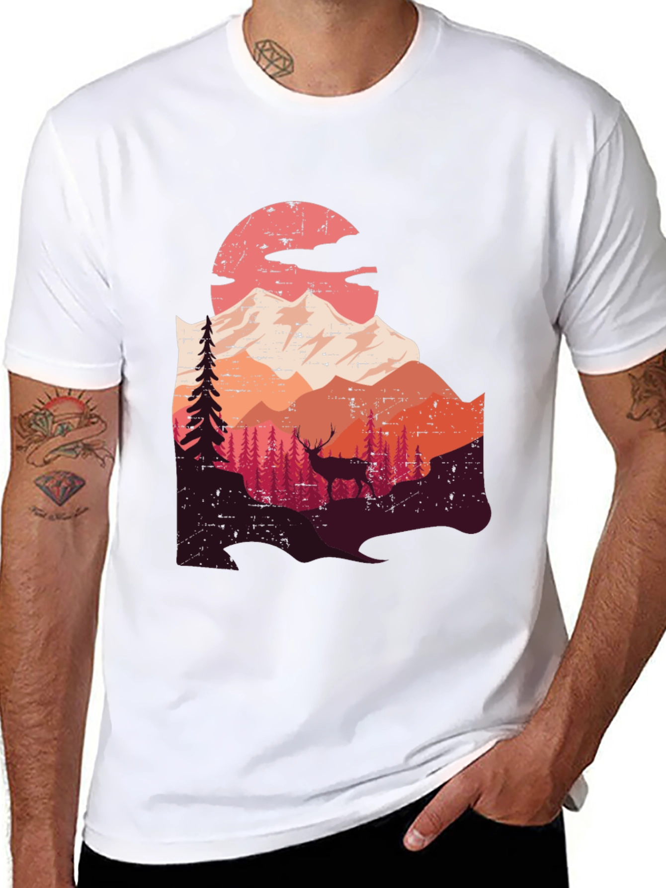 Mountain Deer Graphic Tee - Nature Lovers T-Shirt