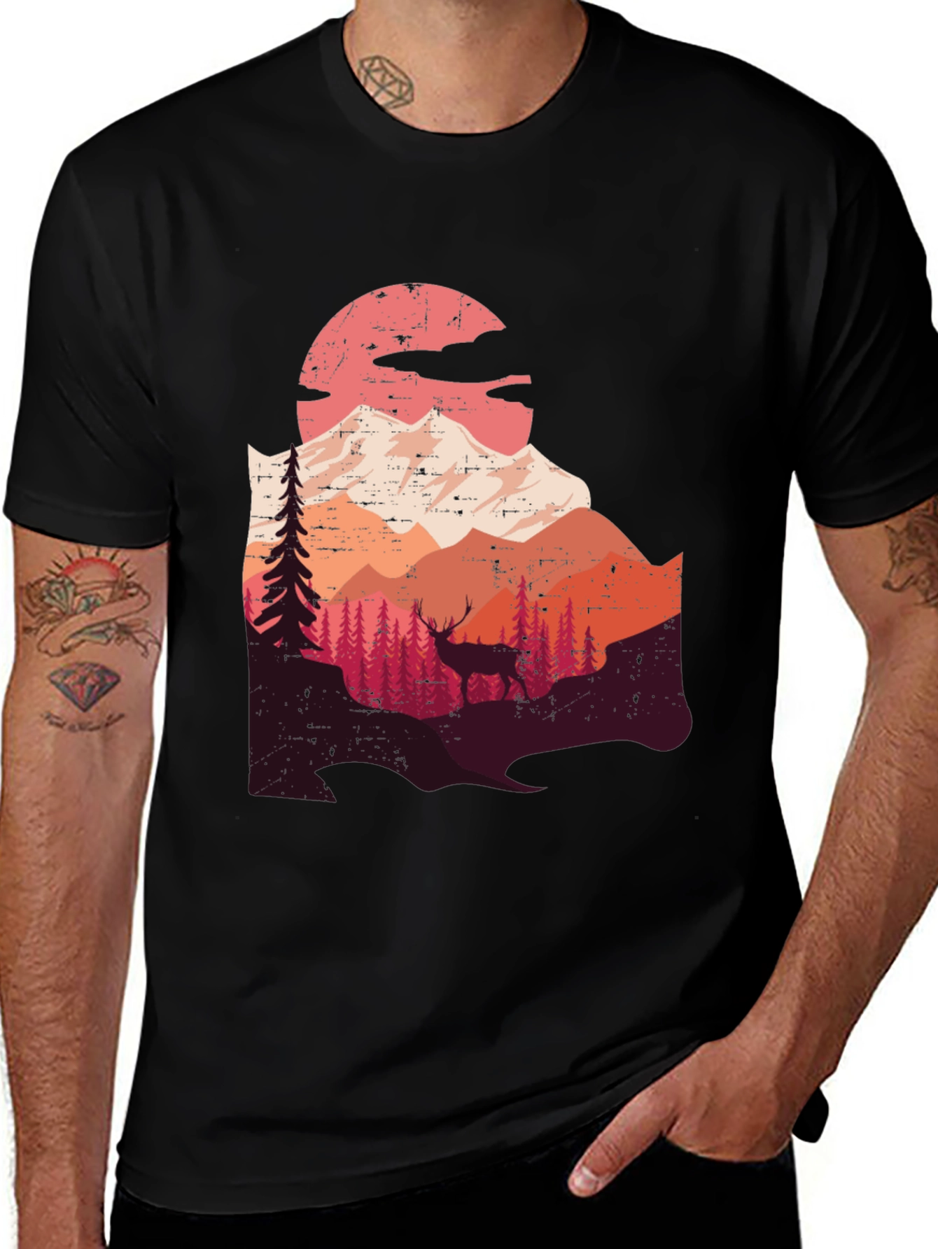 Mountain Deer Graphic Tee - Nature Lovers T-Shirt