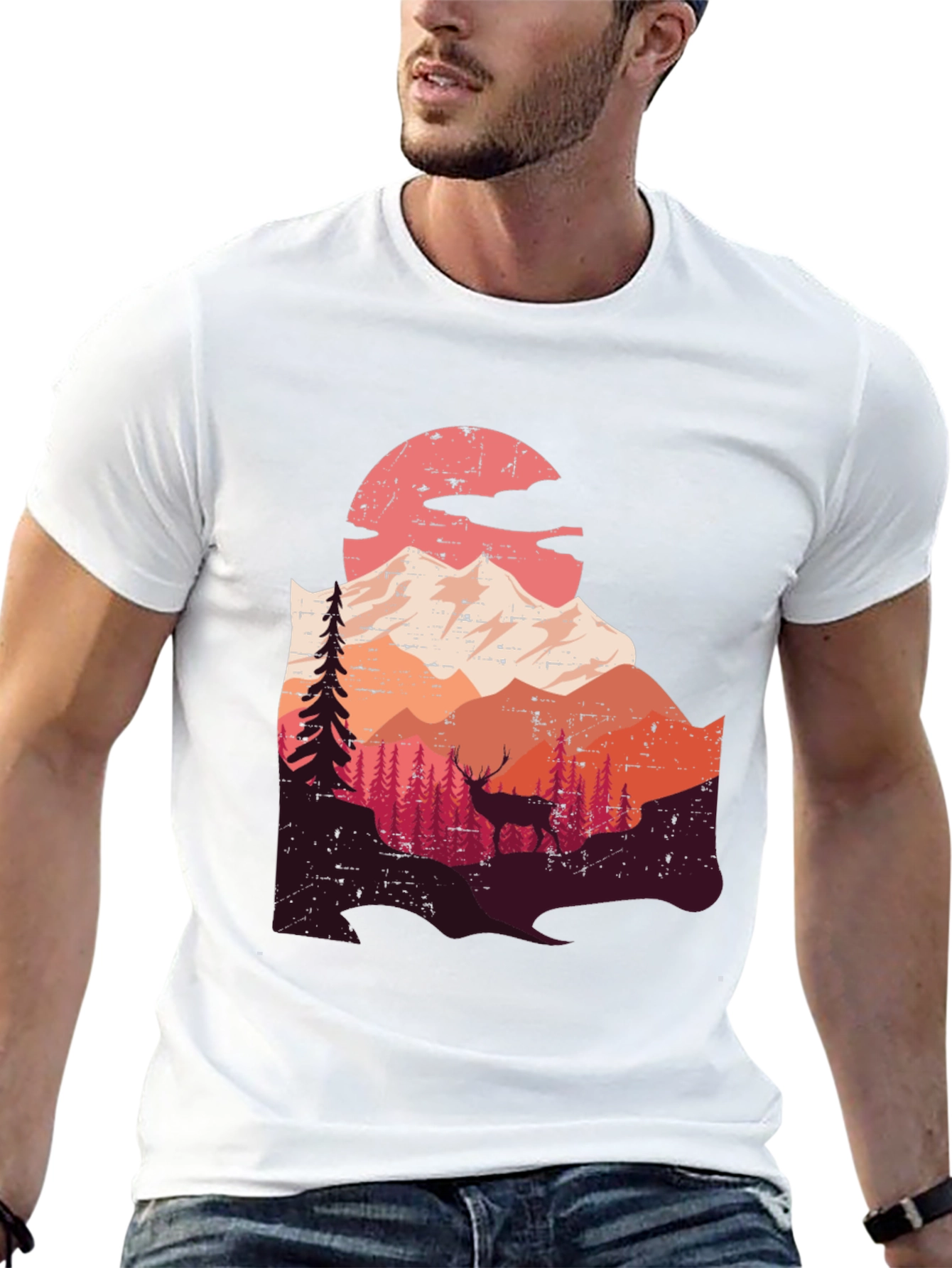 Mountain Deer Graphic Tee - Nature Lovers T-Shirt