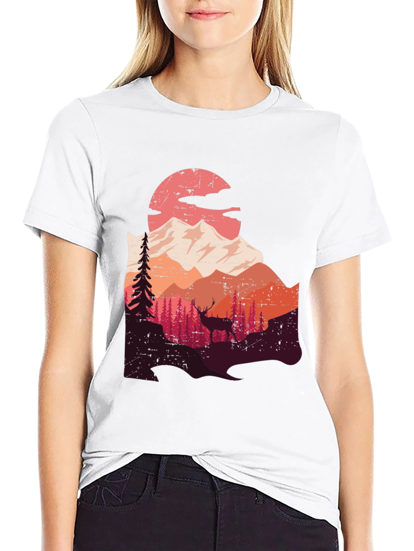 Mountain Deer Graphic Tee - Nature Lovers T-Shirt