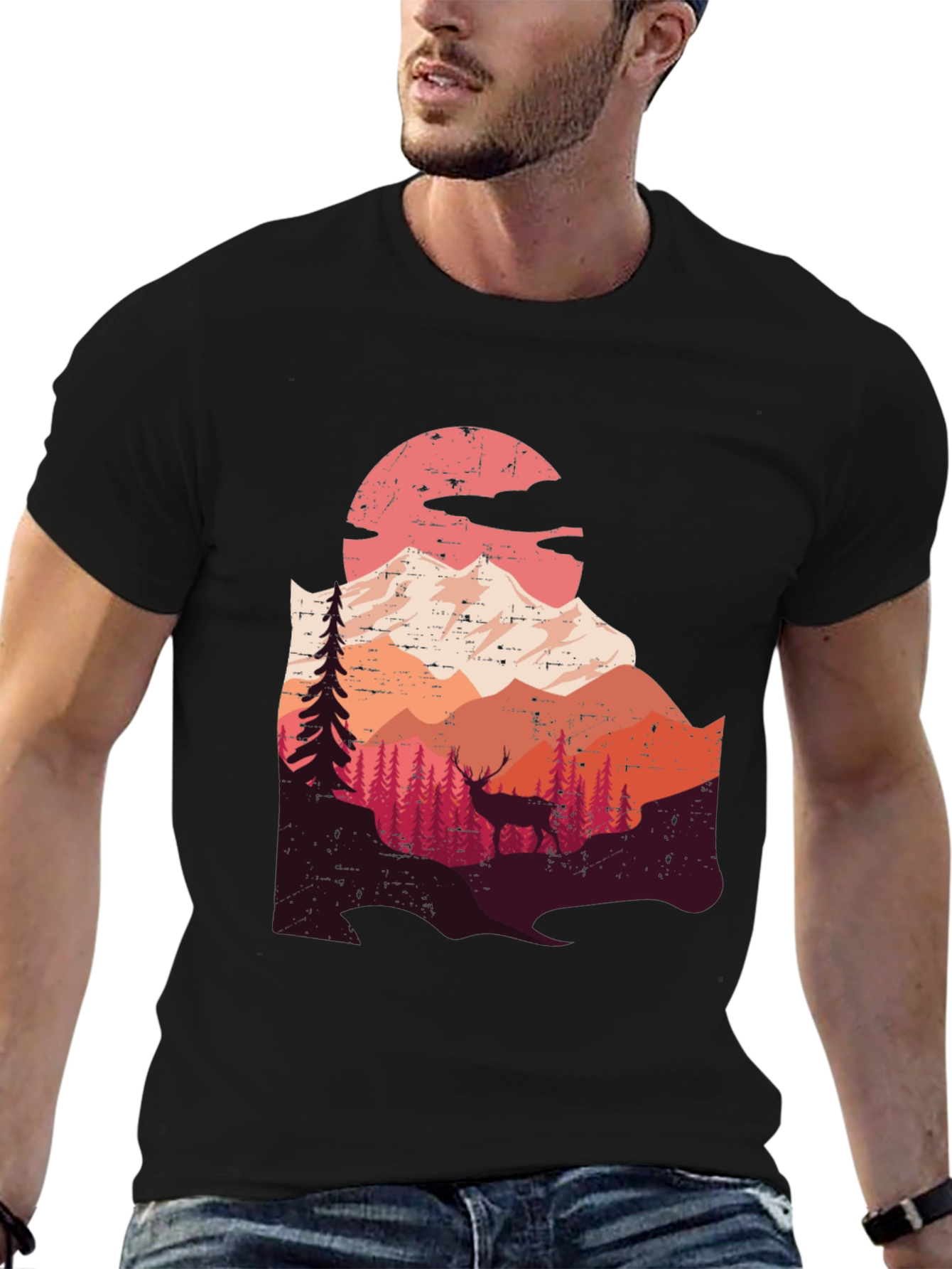 Mountain Deer Graphic Tee - Nature Lovers T-Shirt