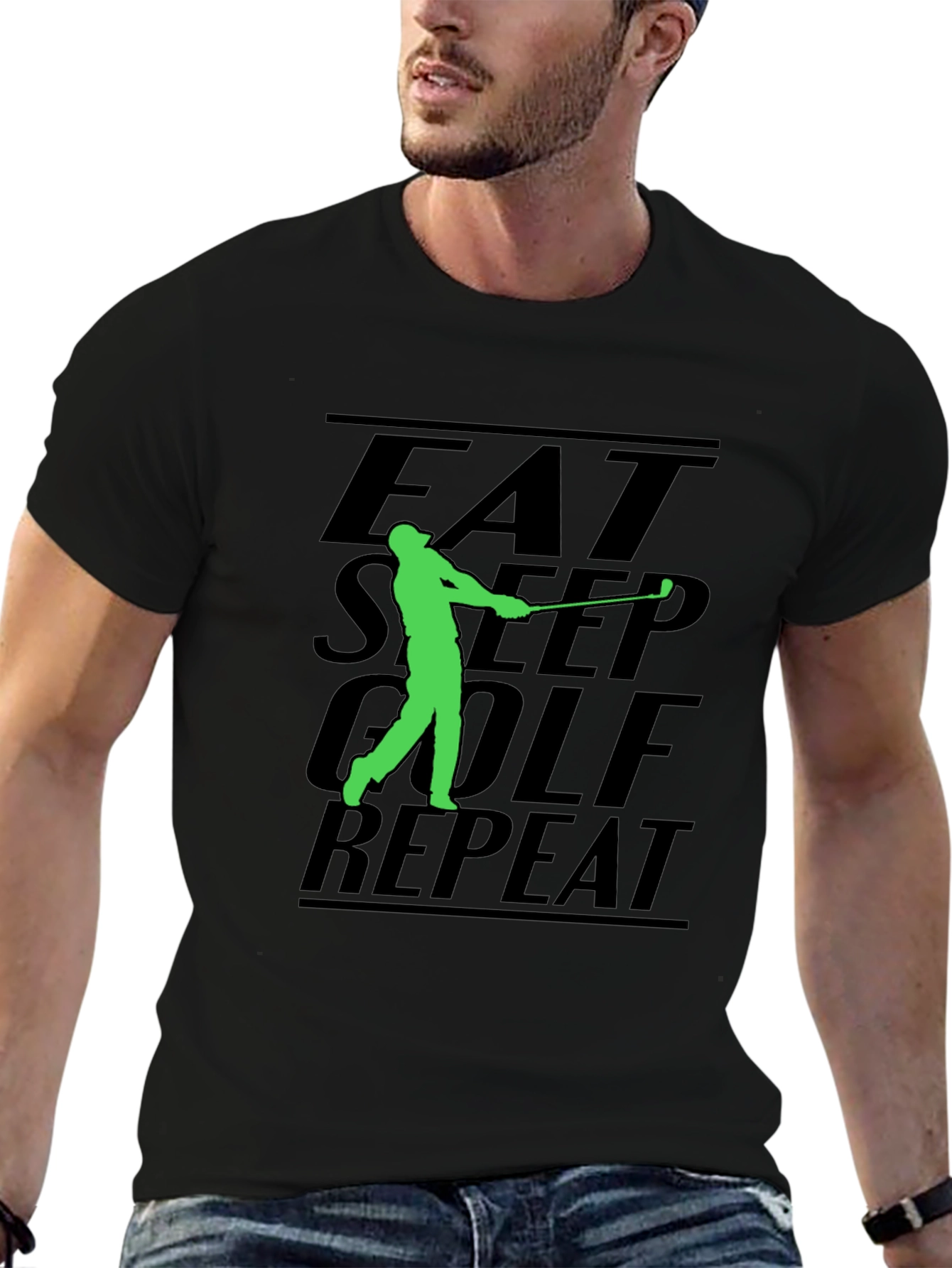 Eat Sleep Golf Repeat Black T-Shirt