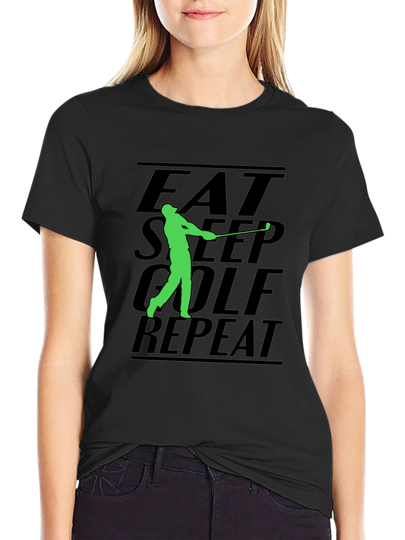 Eat Sleep Golf Repeat Black T-Shirt
