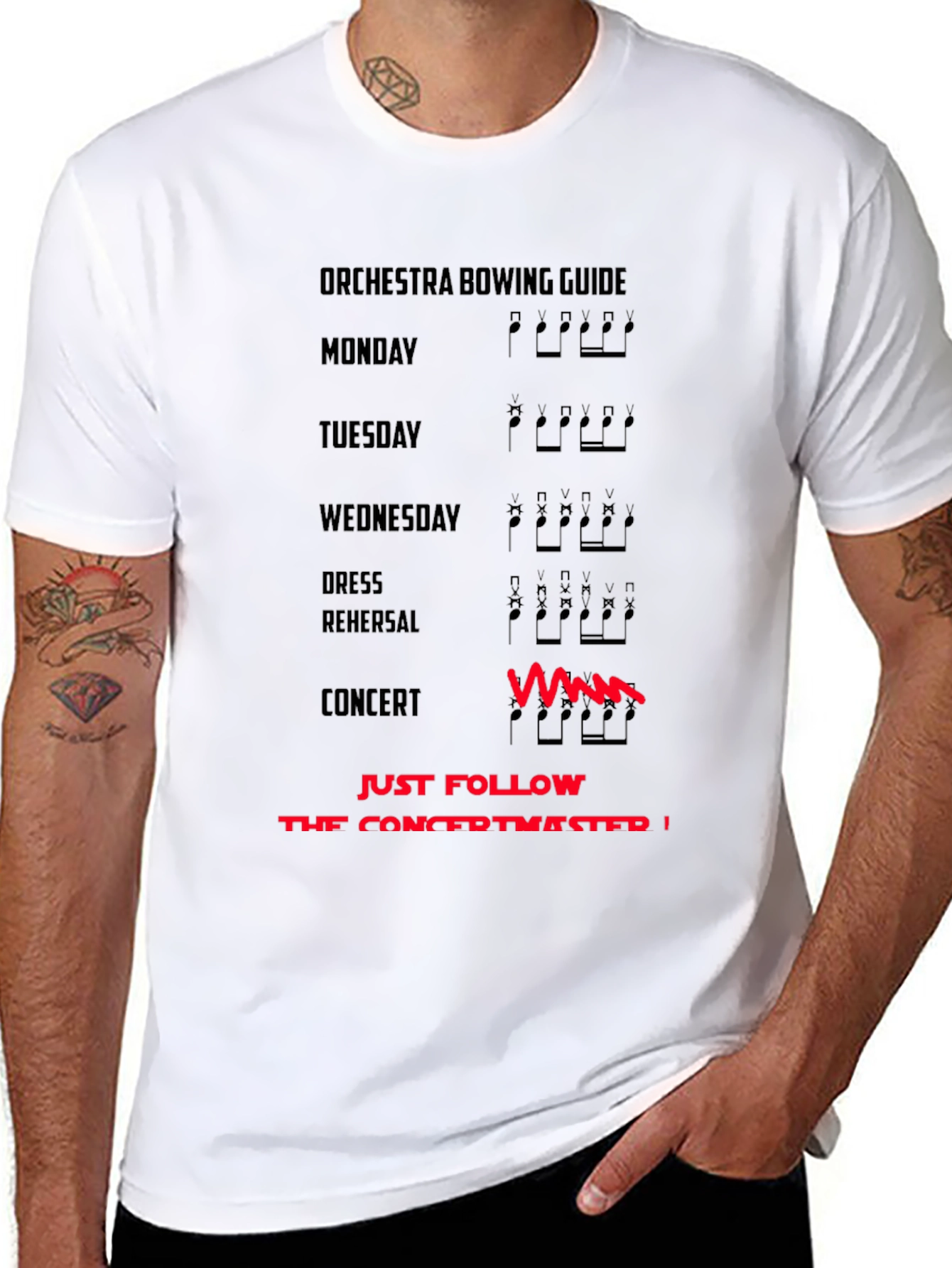 Orchestra Bowing Guide T-Shirt - Funny Musician Tee