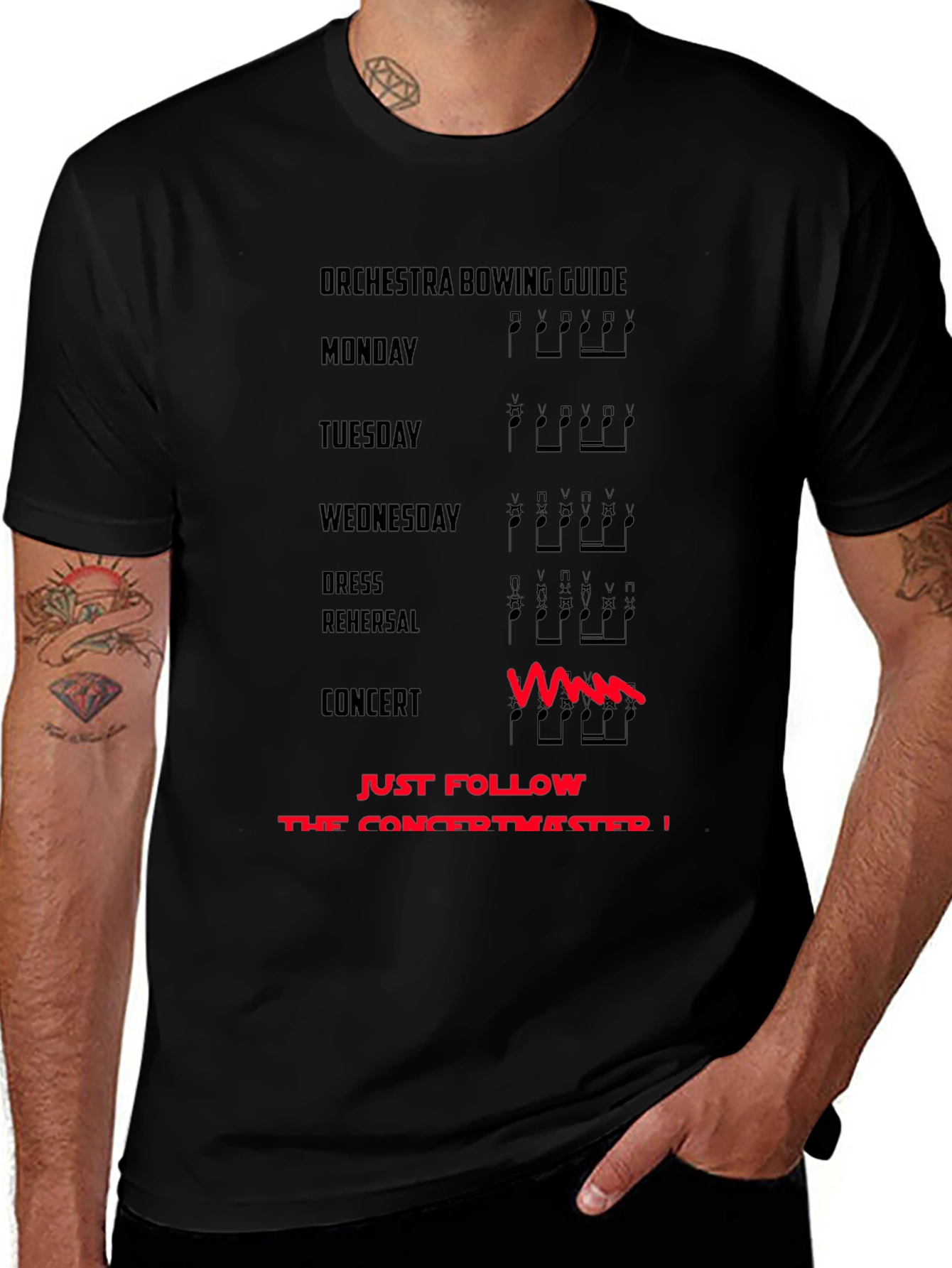 Orchestra Bowing Guide T-Shirt - Funny Musician Tee