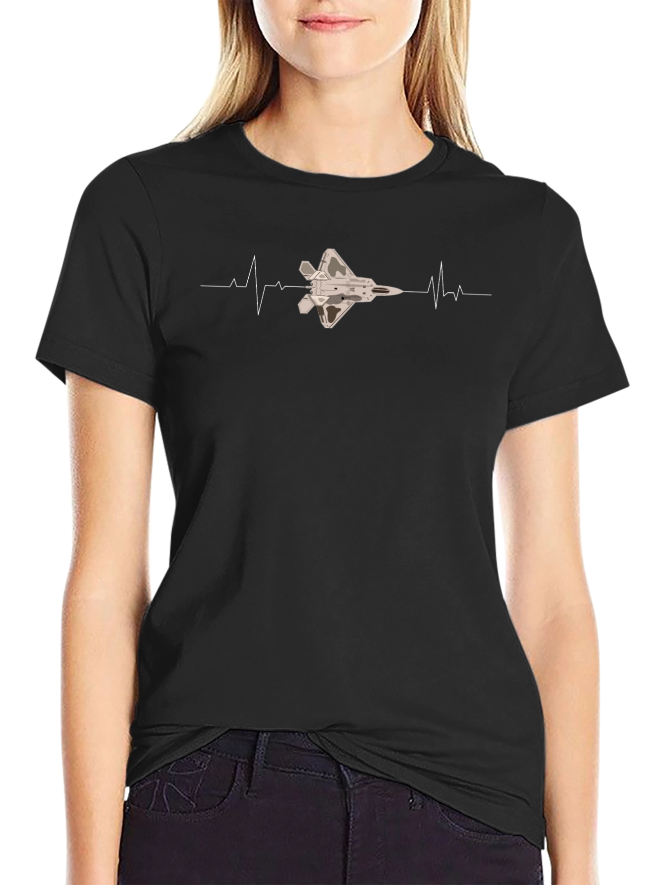 Jet Fighter Heartbeat Graphic T-Shirt