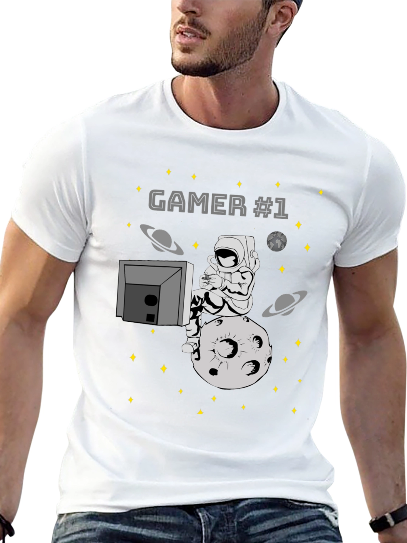 Gamer #1 Astronaut on Moon Graphic T-Shirt