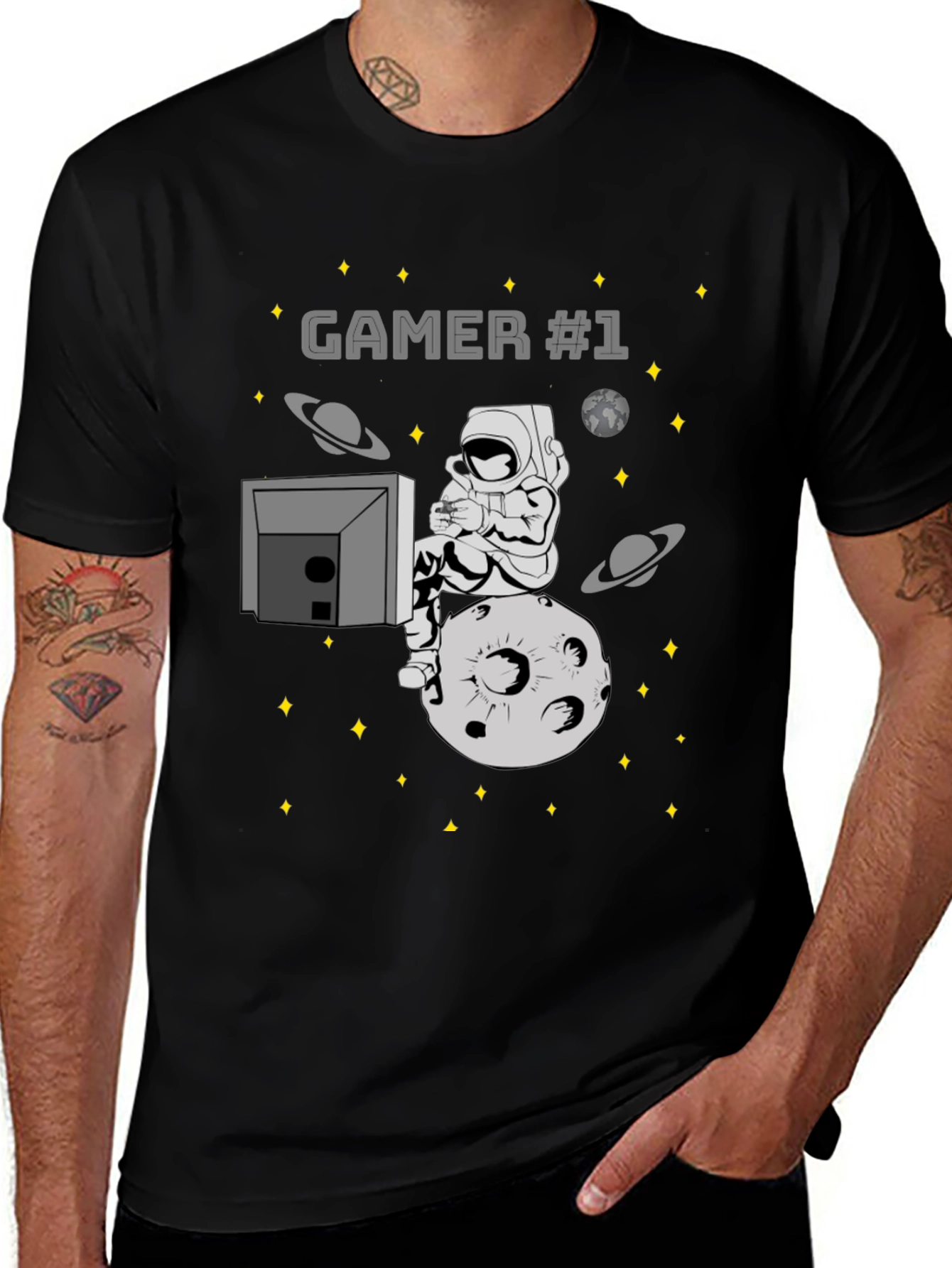 Gamer #1 Astronaut on Moon Graphic T-Shirt