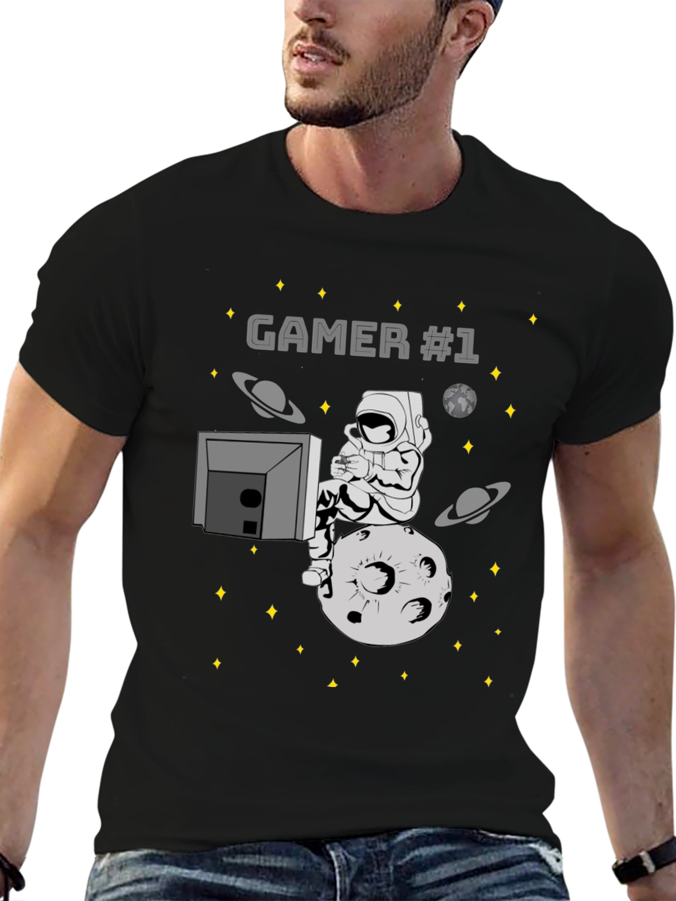 Gamer #1 Astronaut on Moon Graphic T-Shirt