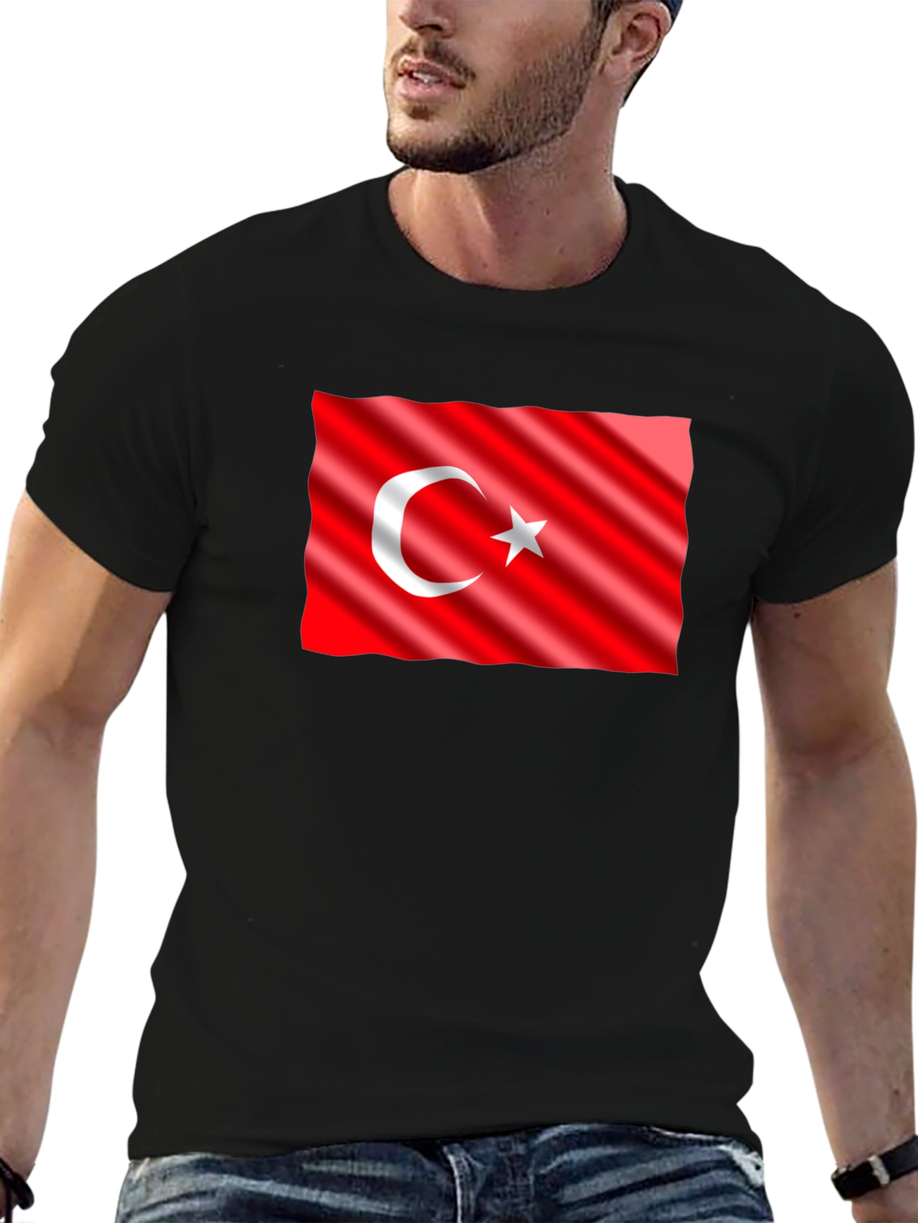 Turkey Flag Graphic Tee - Black Cotton T-Shirt
