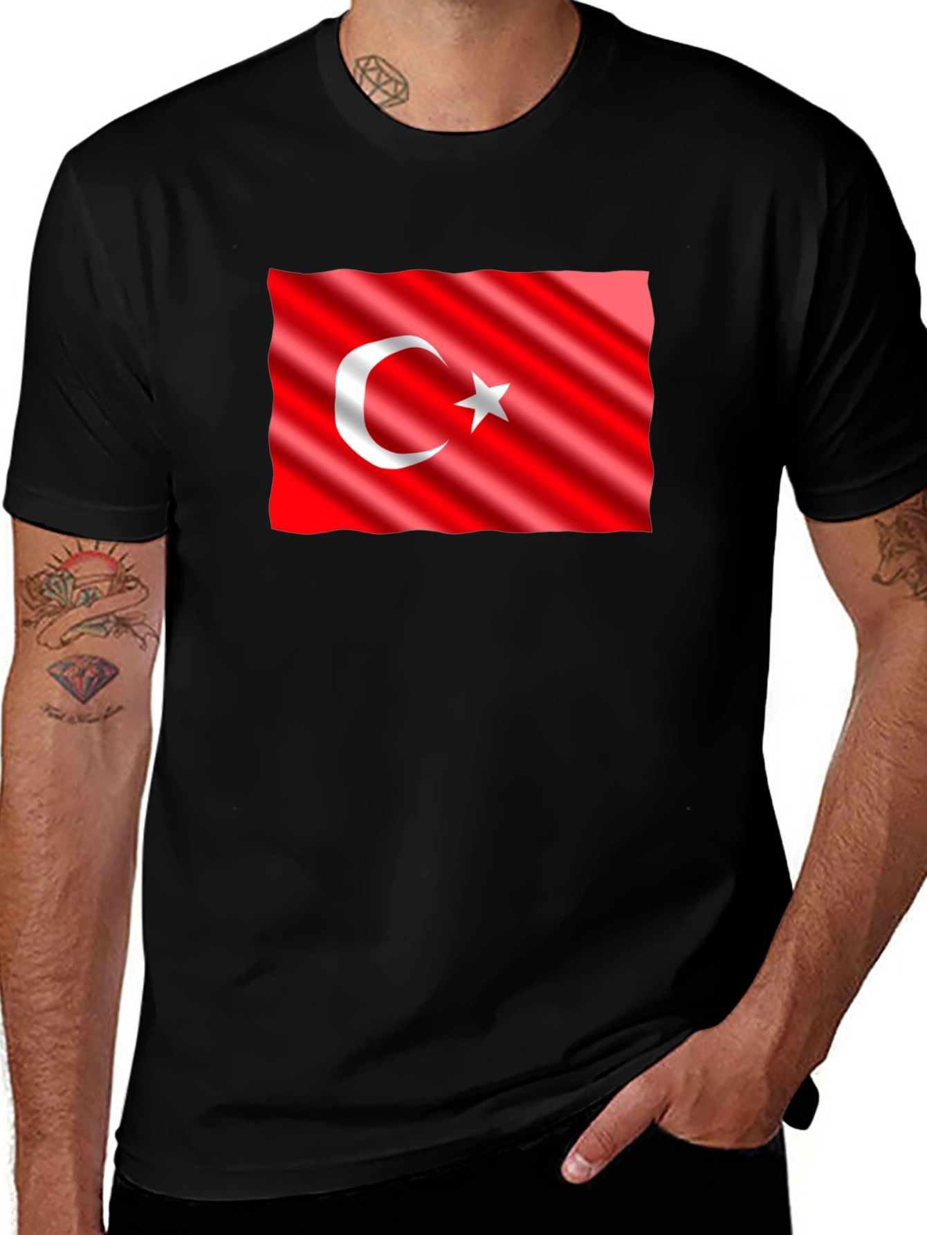 Turkey Flag Graphic Tee - Black Cotton T-Shirt