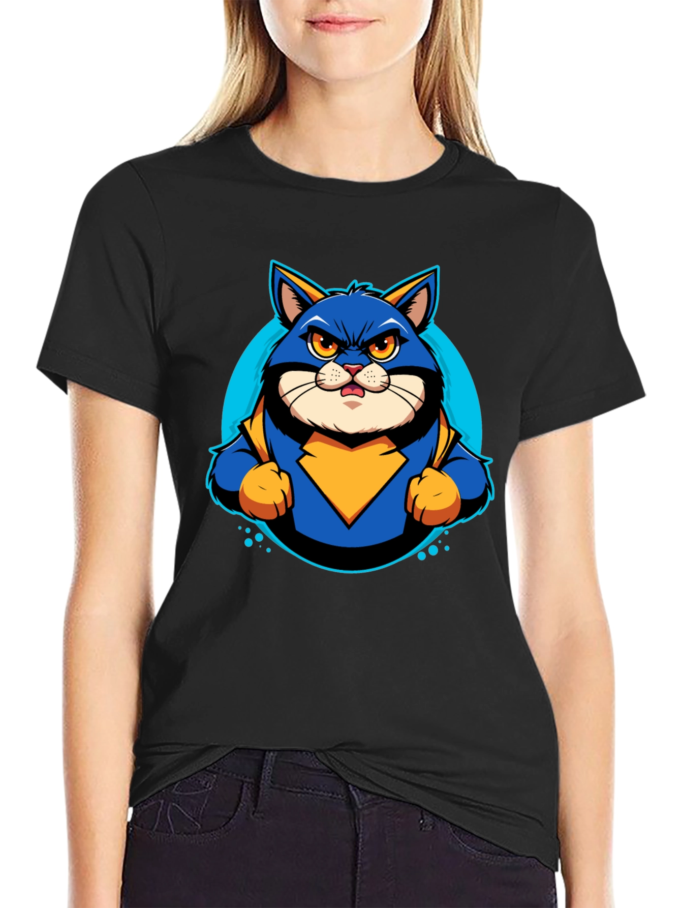 Superhero Cat Graphic T-Shirt - Cool Cartoon Design