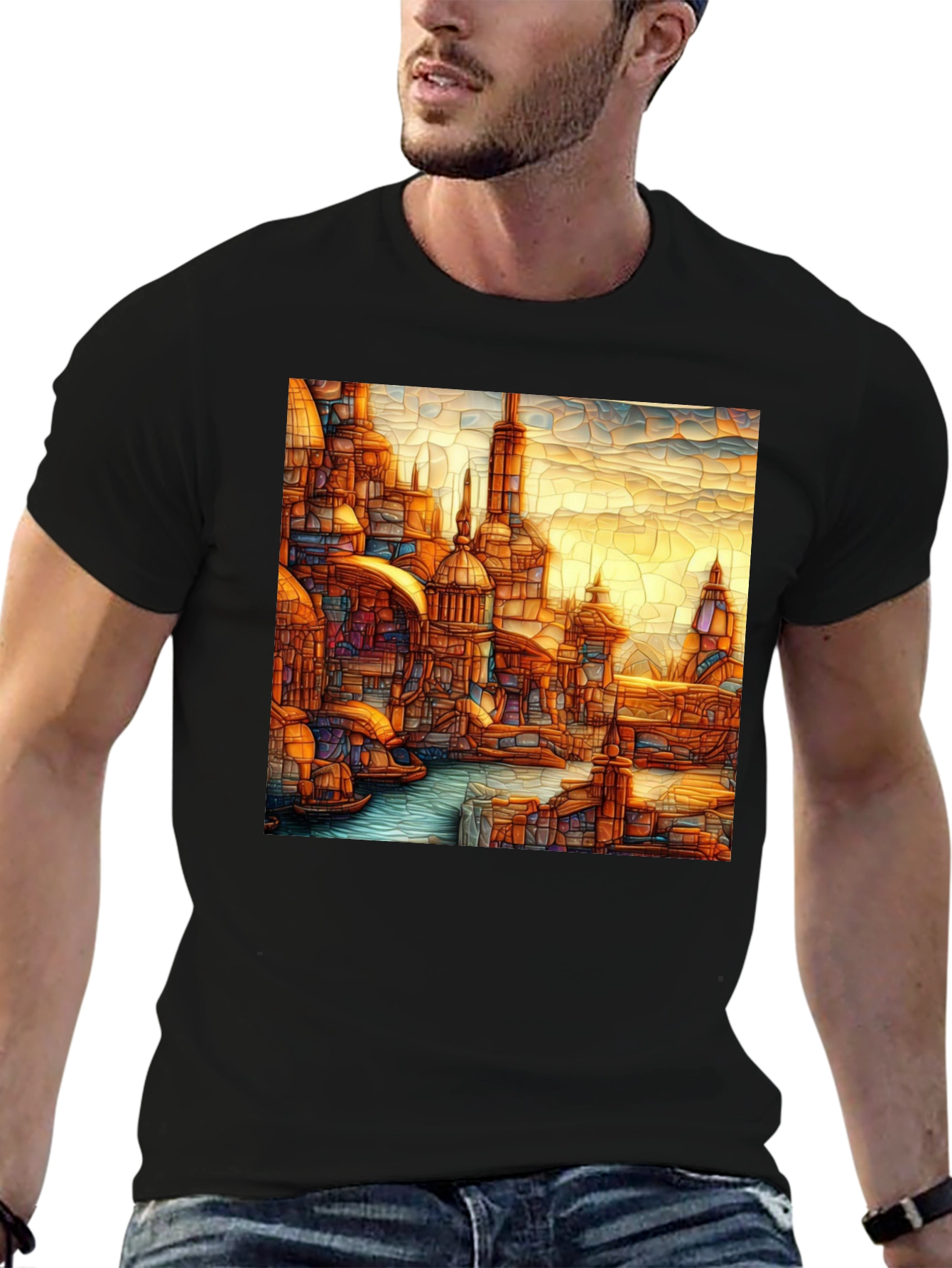 Venice Style T-Shirt Black Tee With Venice Art
