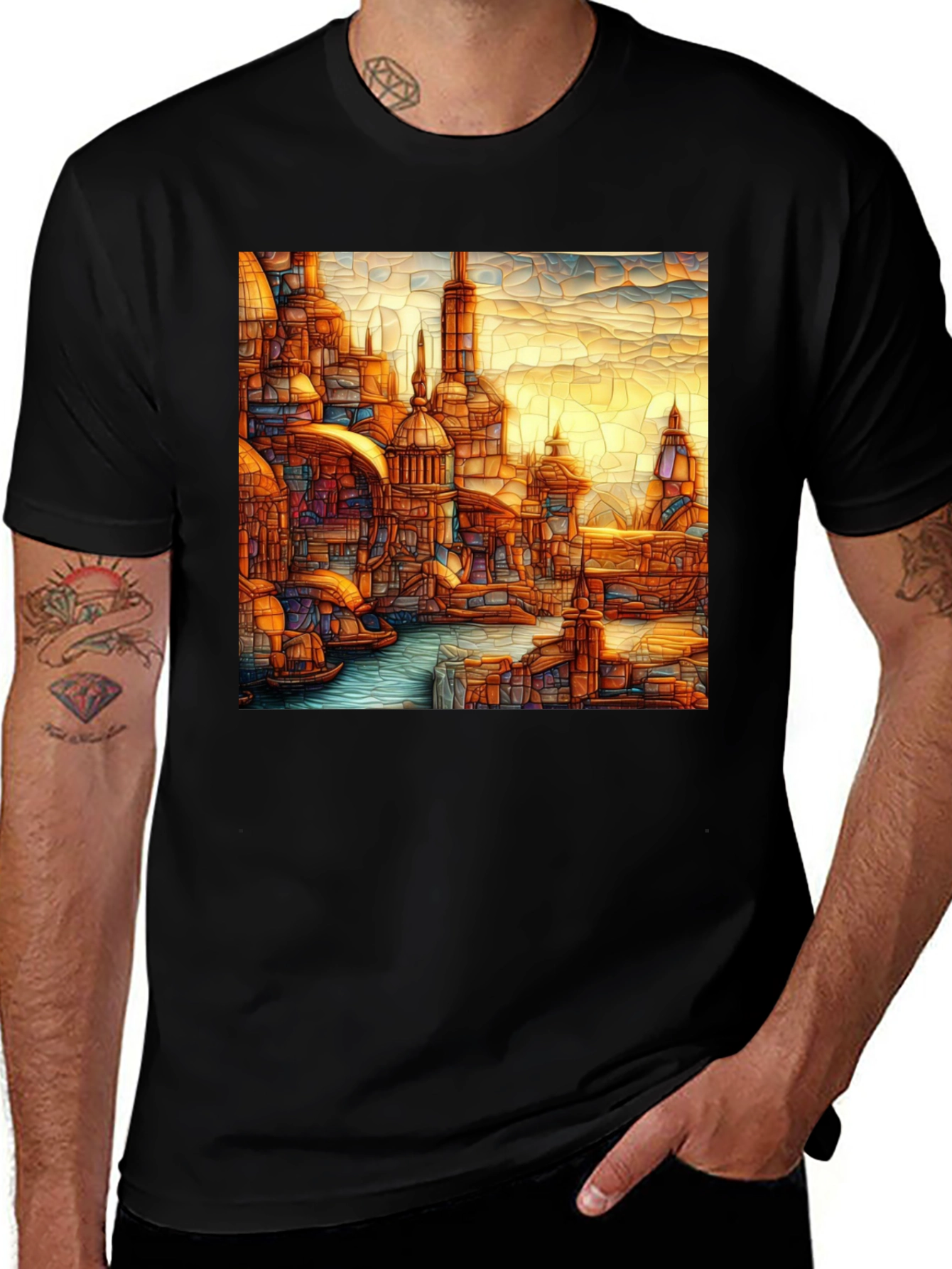 Venice Style T-Shirt Black Tee With Venice Art