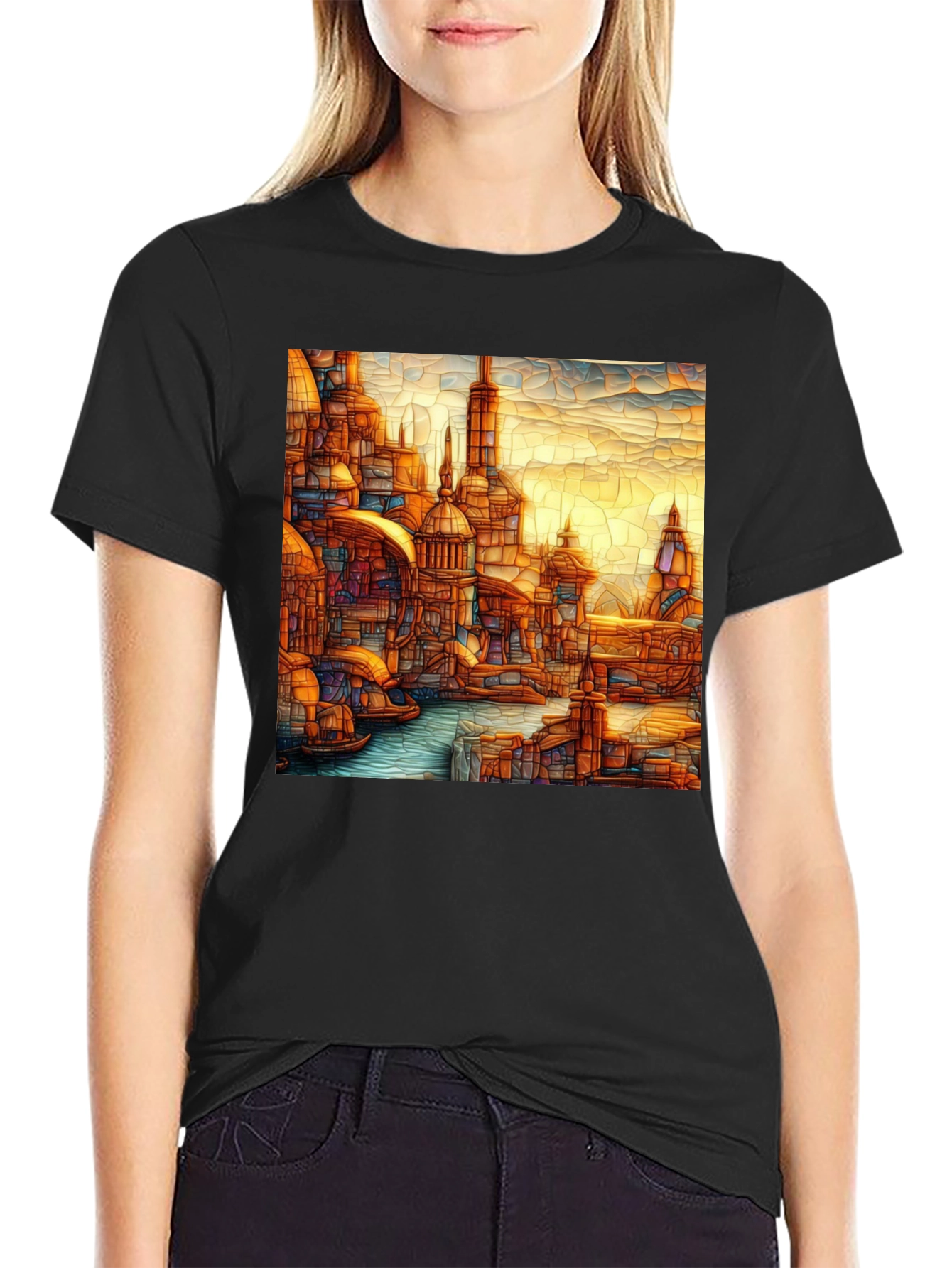 Venice Style T-Shirt Black Tee With Venice Art