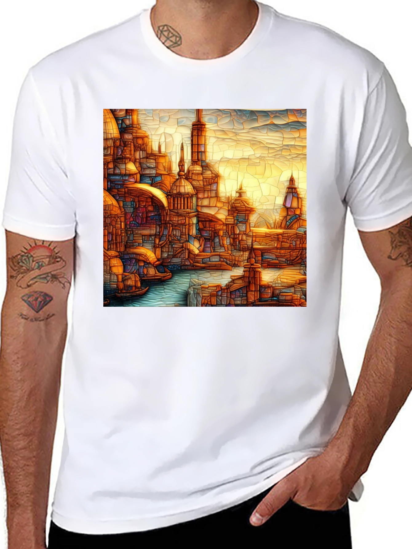 Venice Style T-Shirt Black Tee With Venice Art