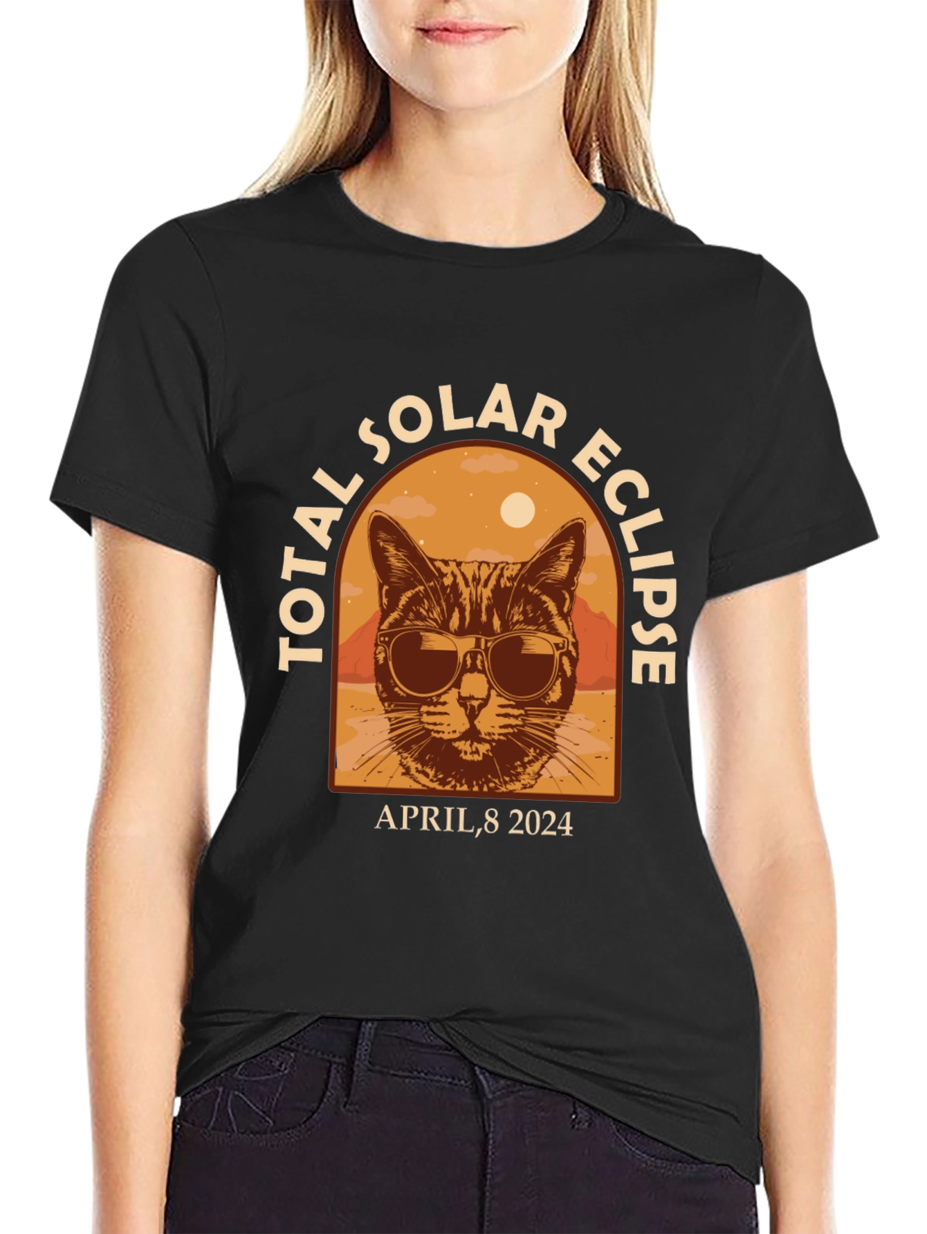 Total Solar Eclipse April 8 2024 Cat T-Shirt