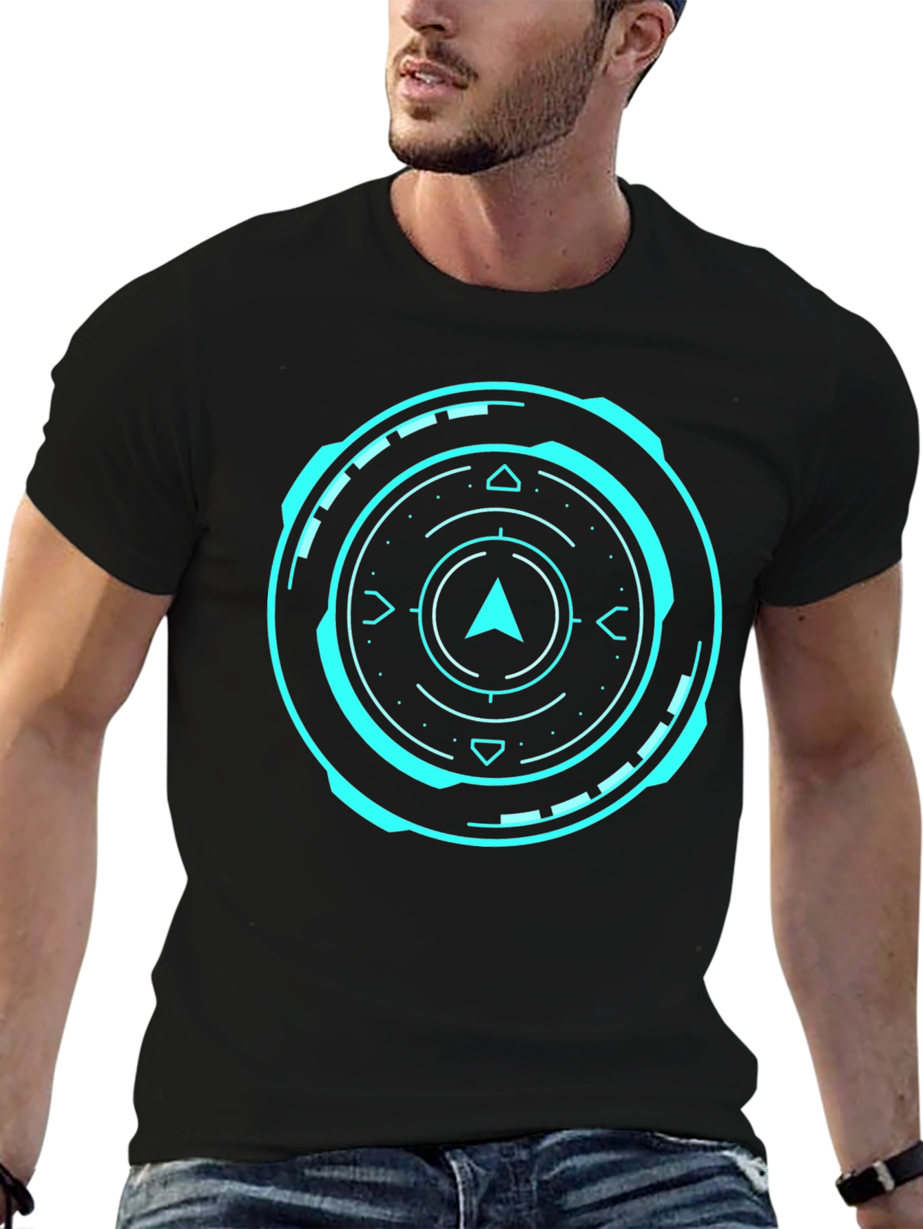 Futuristic Compass Graphic Black T-Shirt