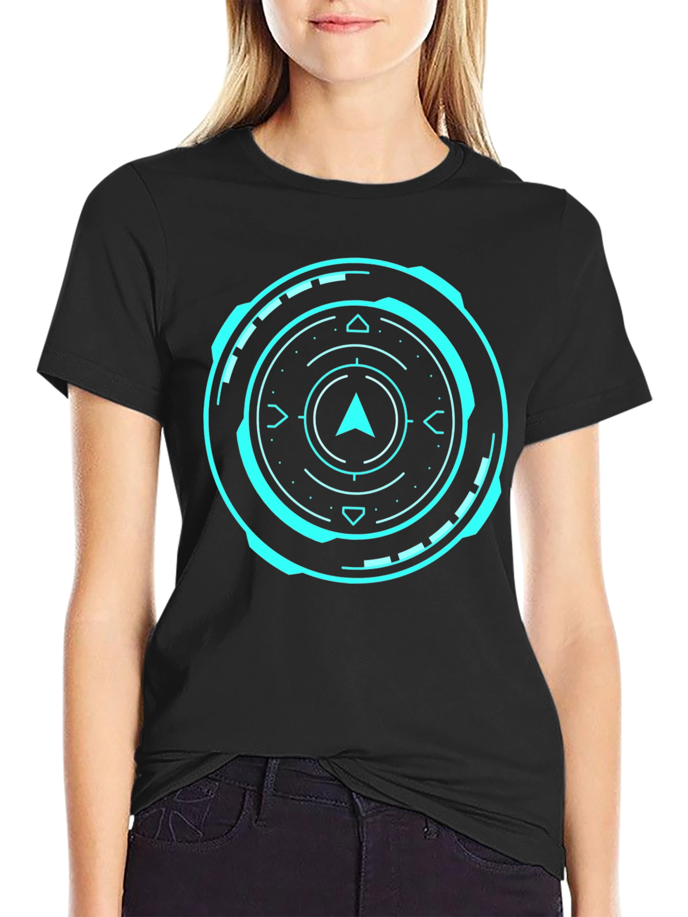 Futuristic Compass Graphic Black T-Shirt
