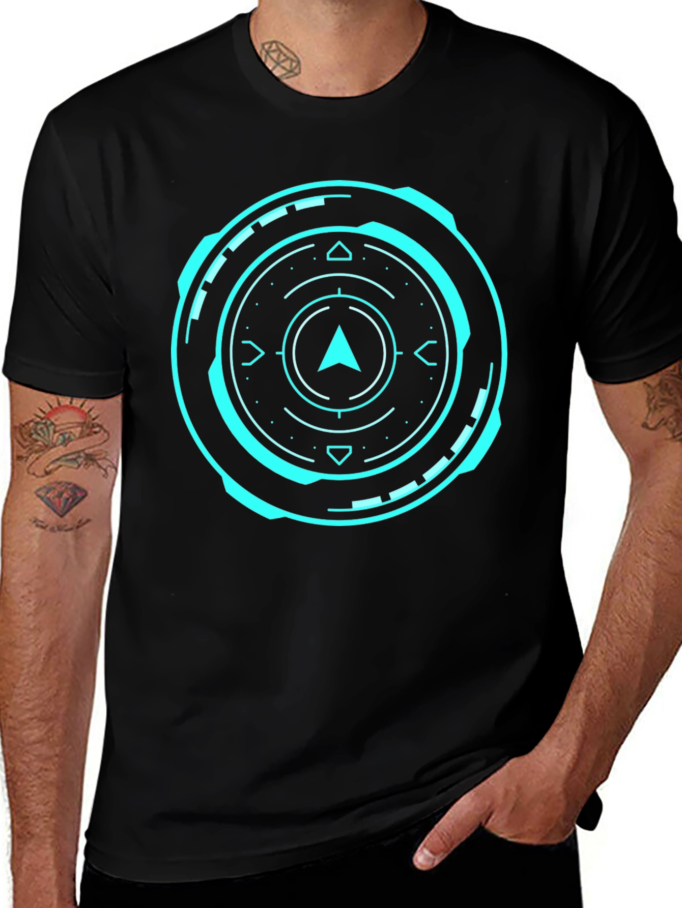 Futuristic Compass Graphic Black T-Shirt