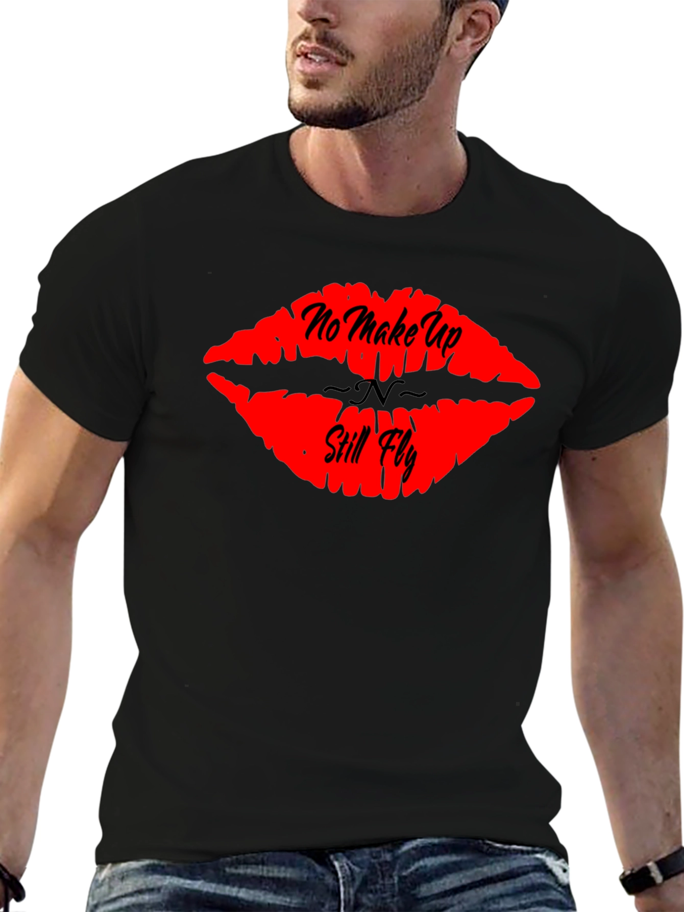 No Makeup Still Fly Lips Graphic Tee - Black
