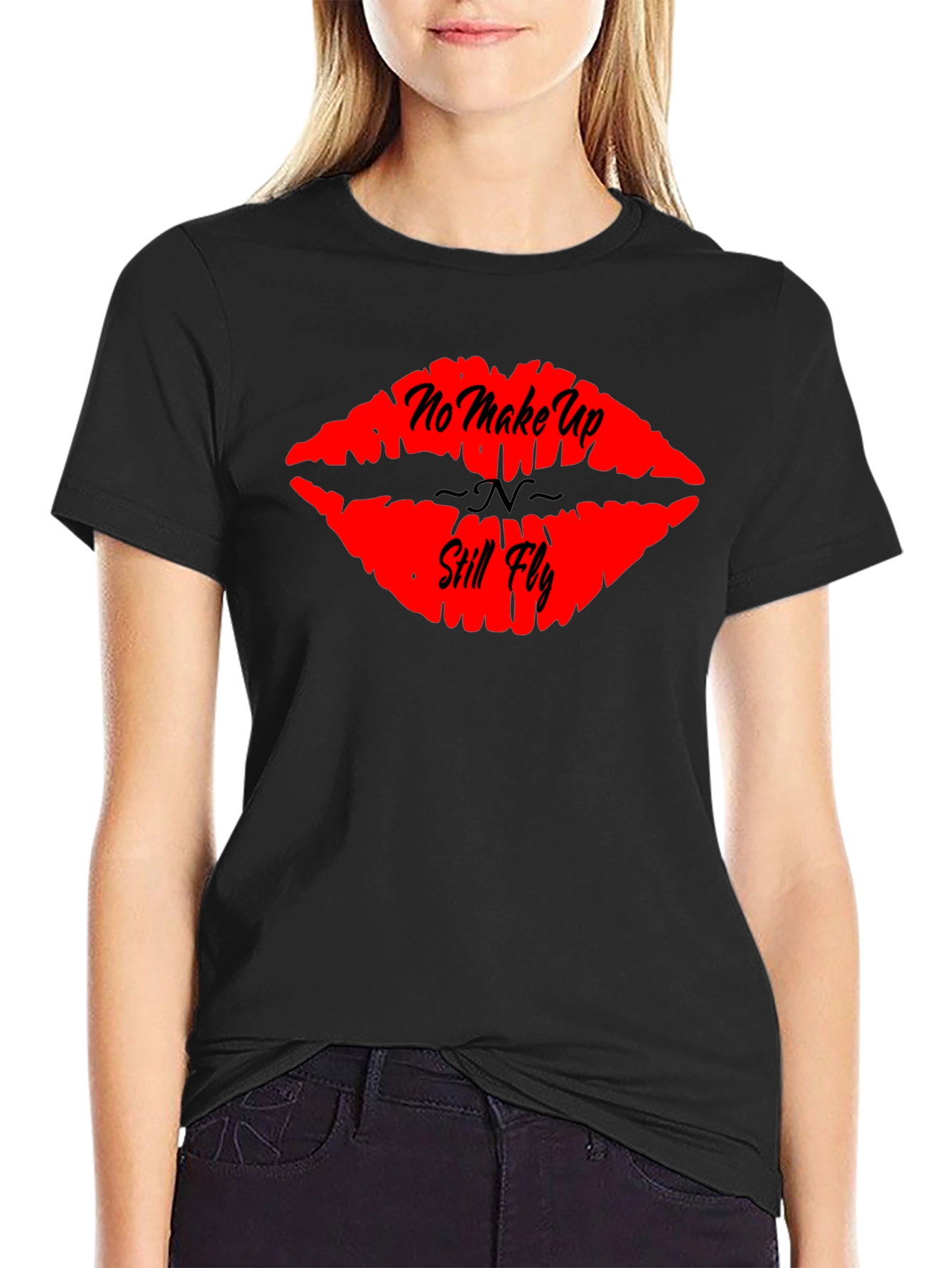 No Makeup Still Fly Lips Graphic Tee - Black