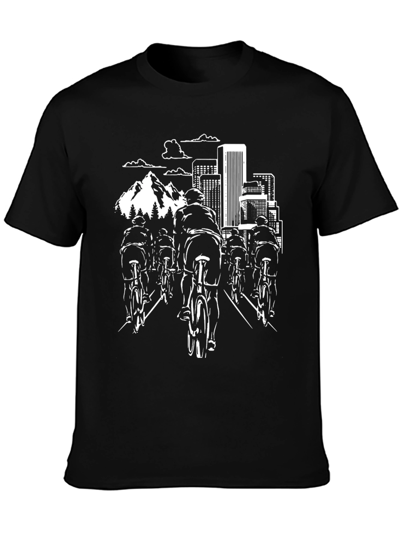 Cycling Cityscape Graphic Tee - Black Cotton Shirt