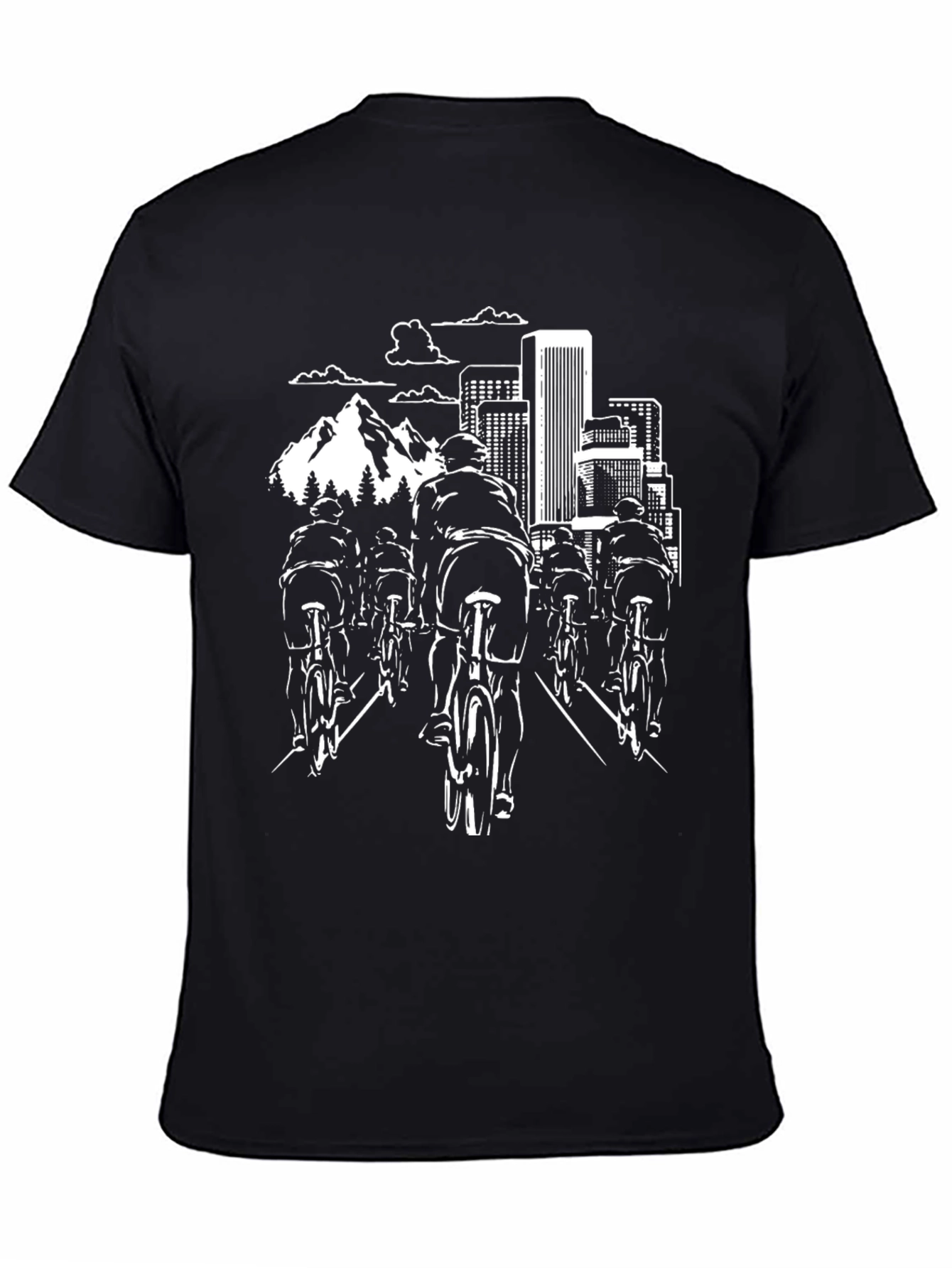Cycling Cityscape Graphic Tee - Black Cotton Shirt