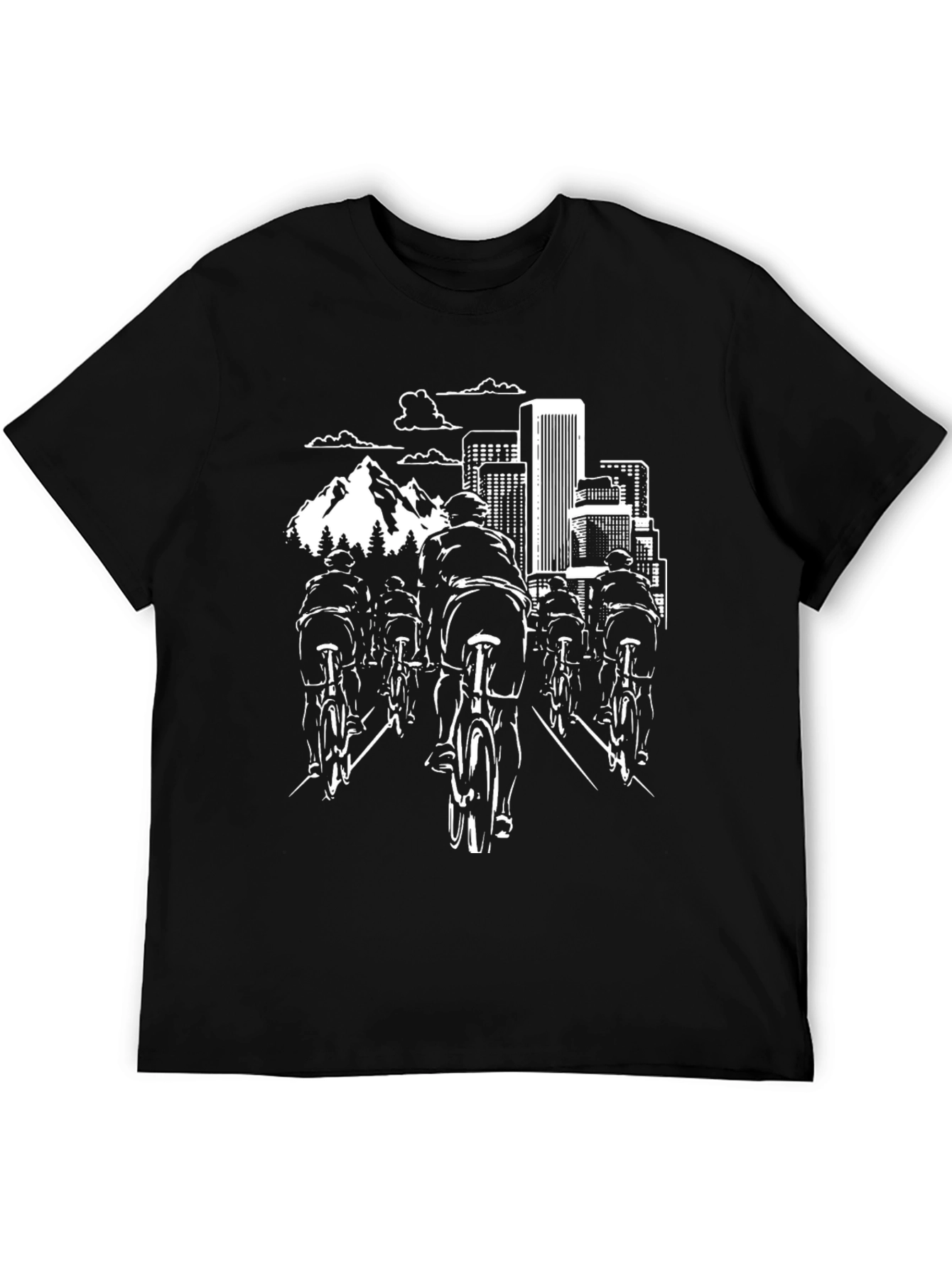 Cycling Cityscape Graphic Tee - Black Cotton Shirt