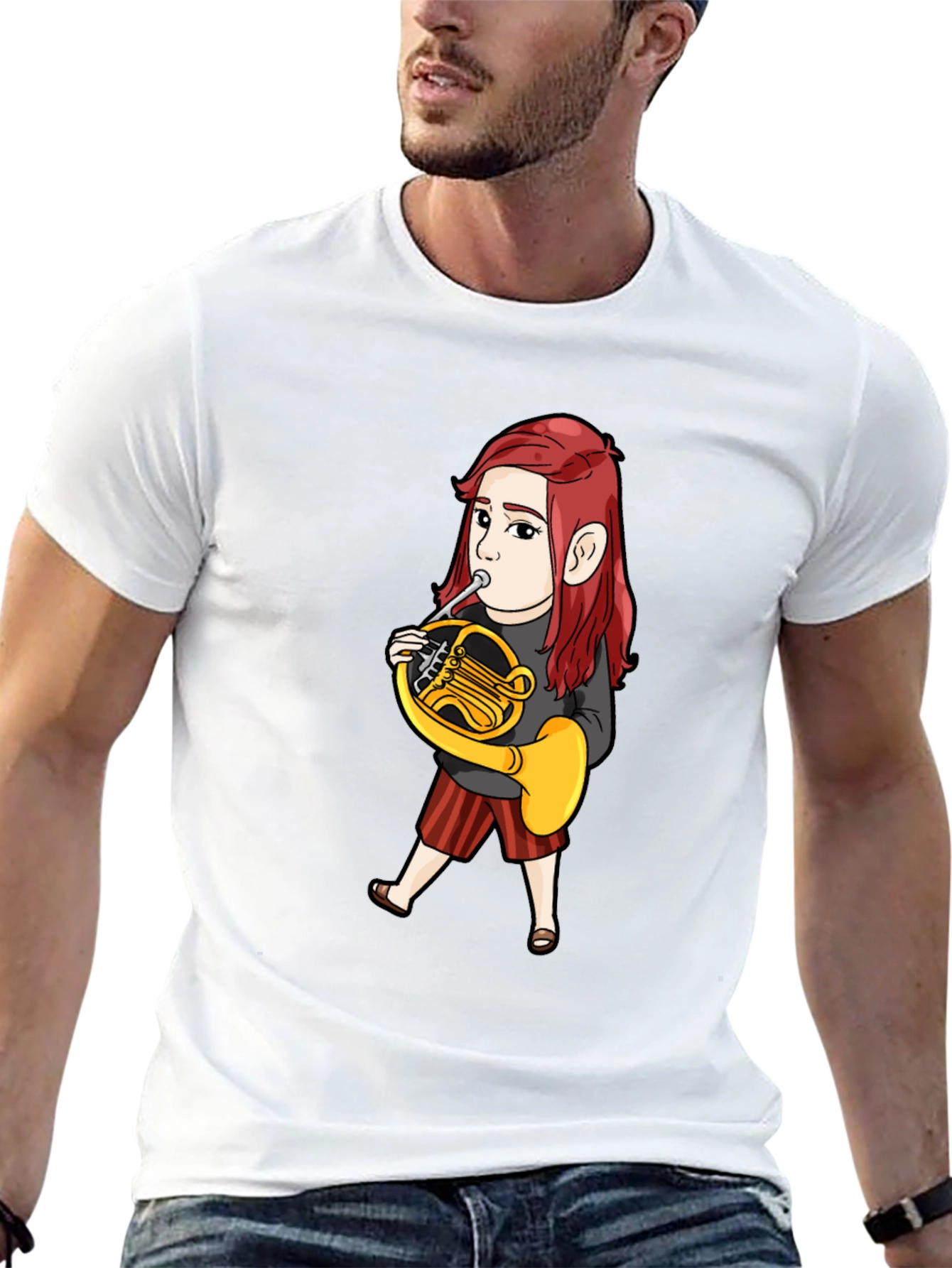 French Horn Player Cartoon T-Shirt