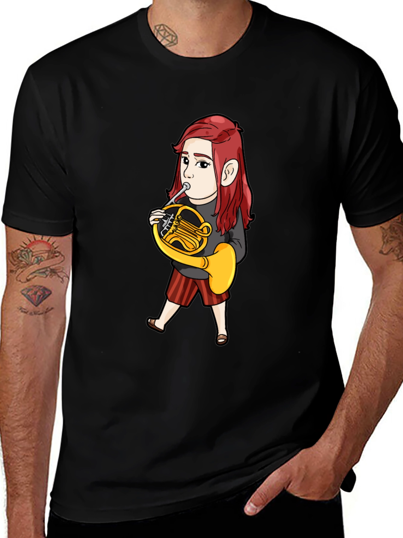 French Horn Player Cartoon T-Shirt