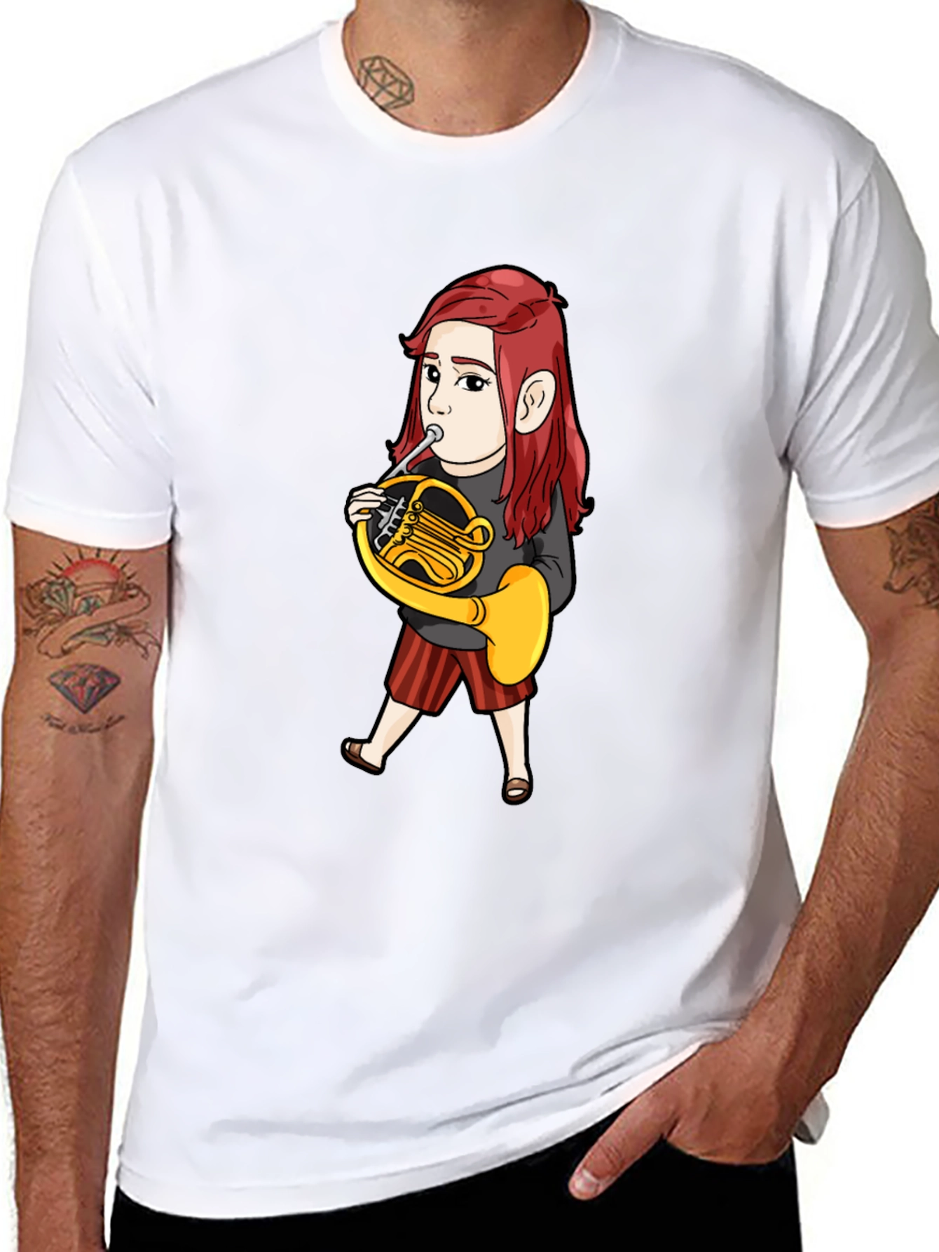 French Horn Player Cartoon T-Shirt