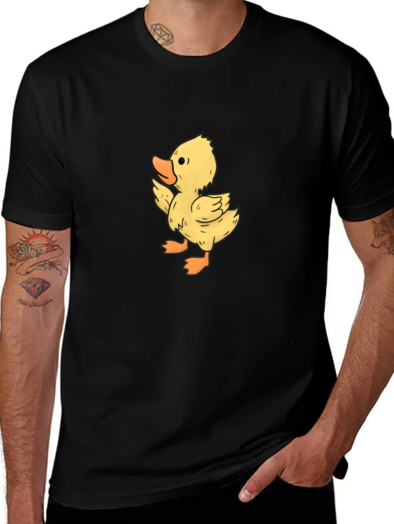 Cute Duckling Graphic Print Black T-Shirt