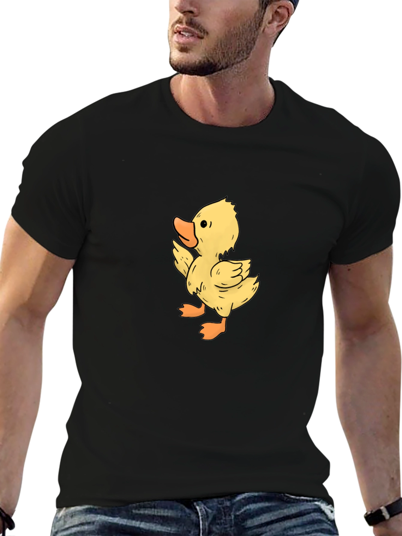 Cute Duckling Graphic Print Black T-Shirt