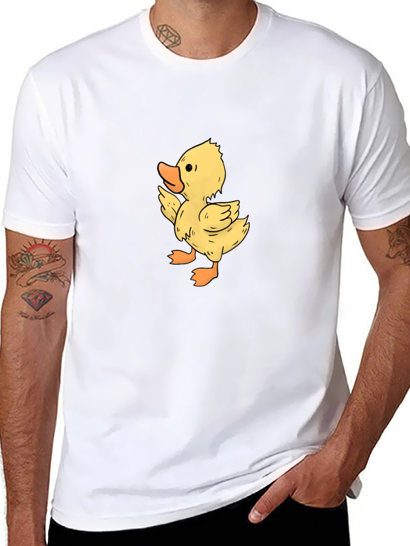 Cute Duckling Graphic Print Black T-Shirt