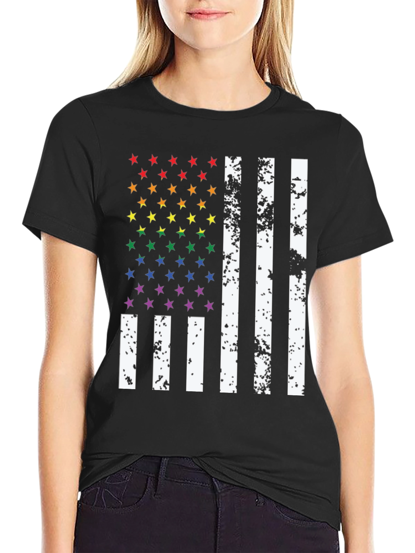 Pride Flag T-Shirt - Rainbow Stars & Stripes