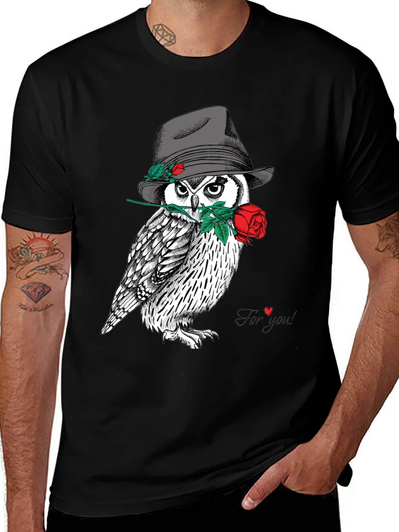 Owl in Hat T-Shirt - Unique Graphic Tee