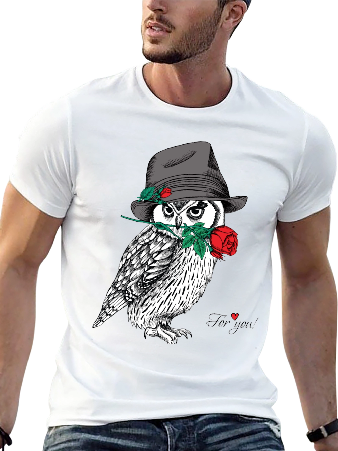 Owl in Hat T-Shirt - Unique Graphic Tee