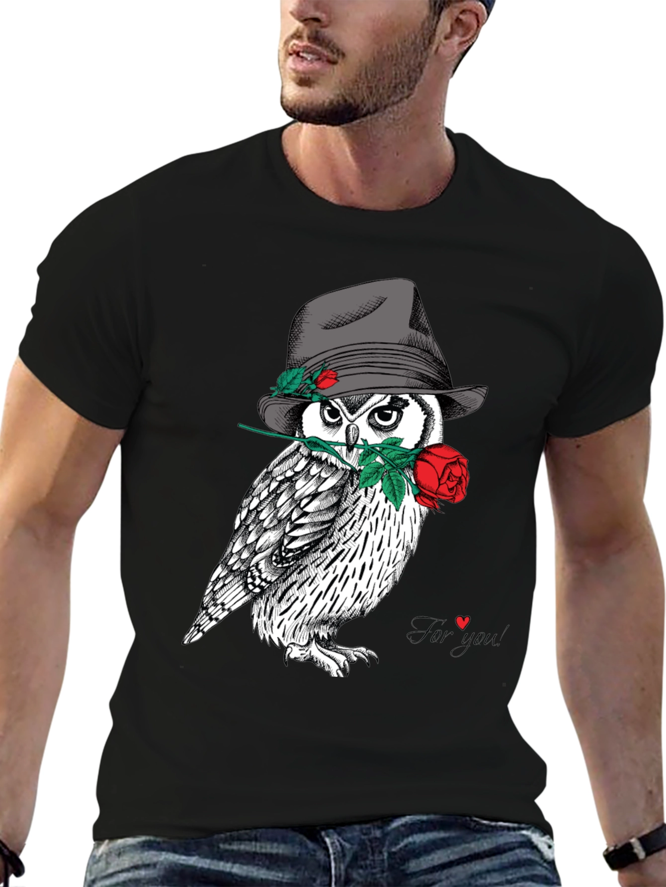 Owl in Hat T-Shirt - Unique Graphic Tee