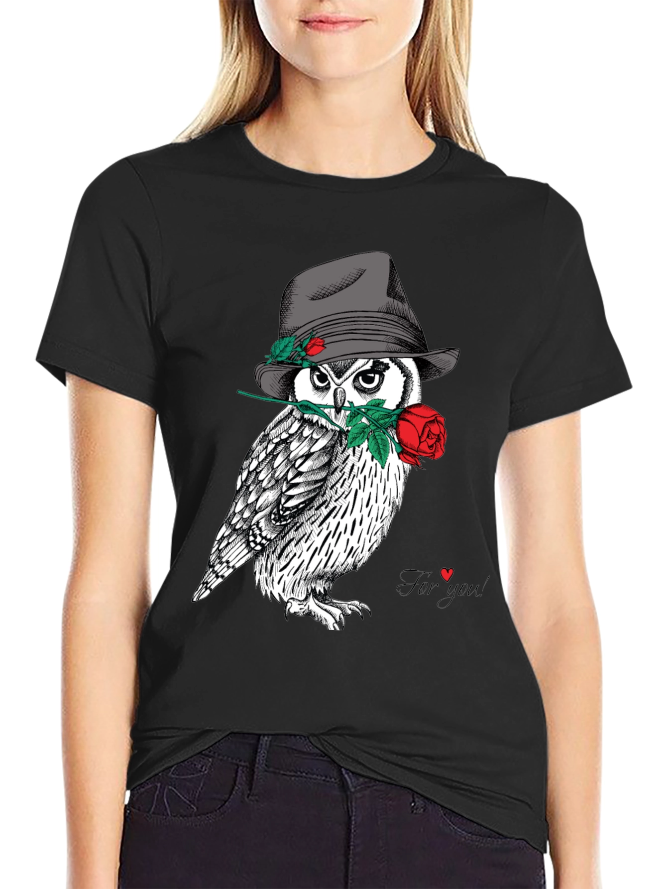 Owl in Hat T-Shirt - Unique Graphic Tee