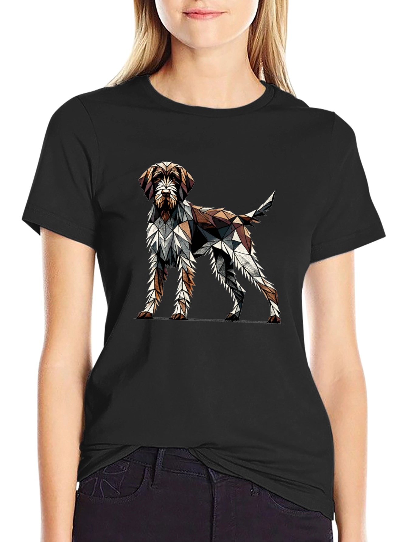 Geometric Dog Graphic T-Shirt - Mens Black Crew Neck
