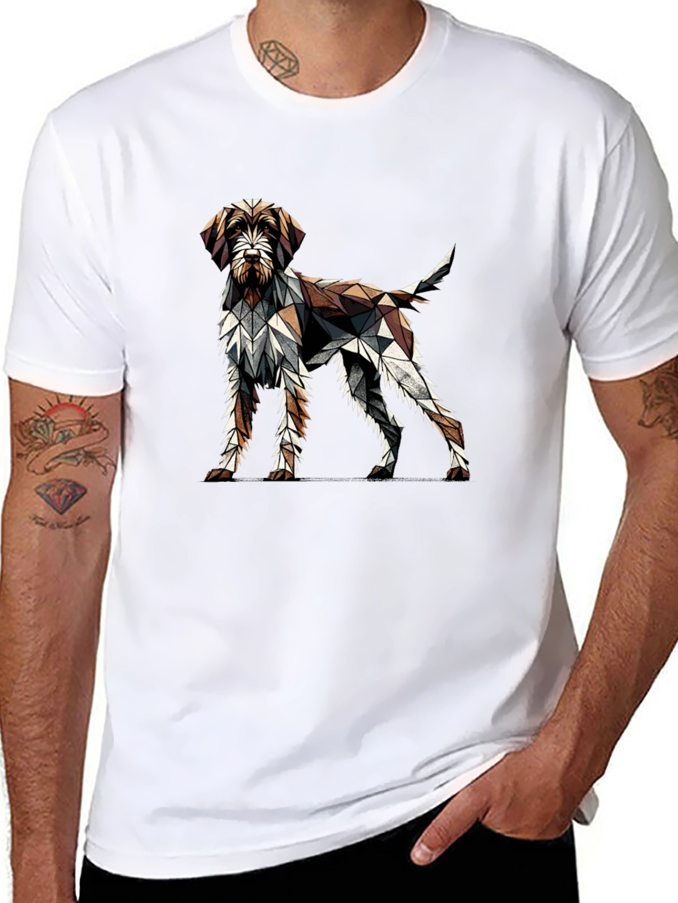 Geometric Dog Graphic T-Shirt - Mens Black Crew Neck