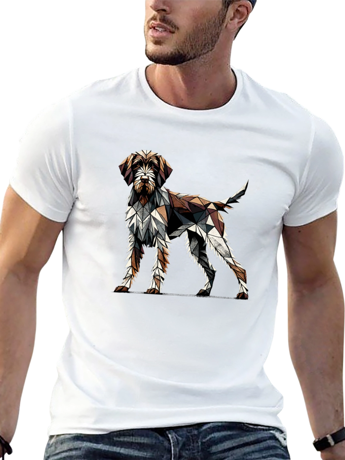 Geometric Dog Graphic T-Shirt - Mens Black Crew Neck