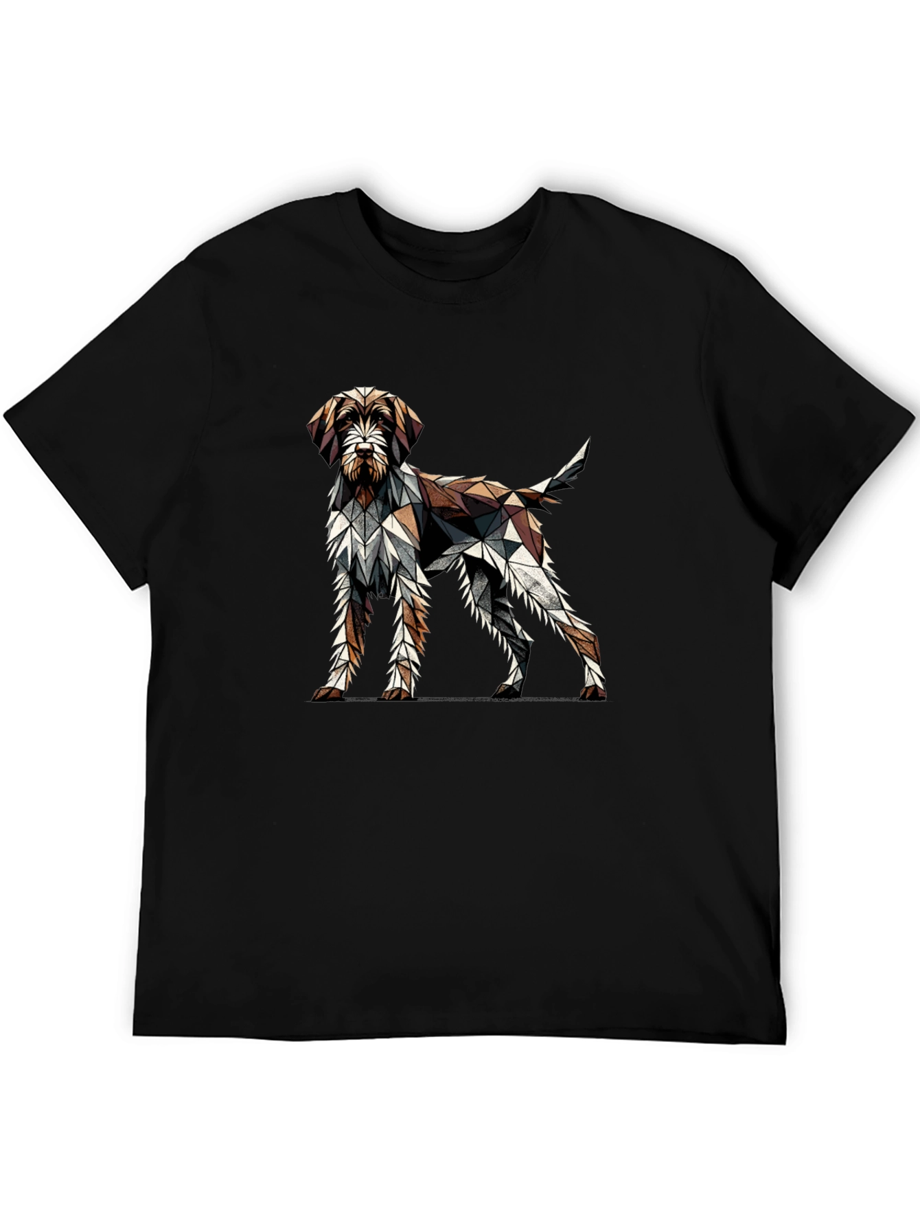 Geometric Dog Graphic T-Shirt - Mens Black Crew Neck